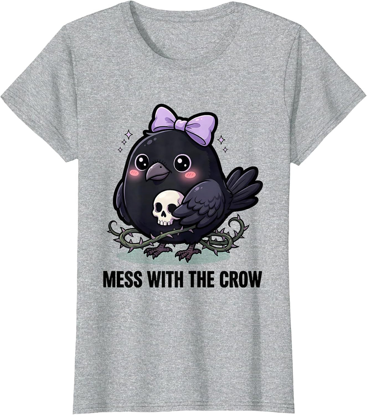 Mess With The Crow Bold Crow Warning Design T-Shirt - Heather Grey
