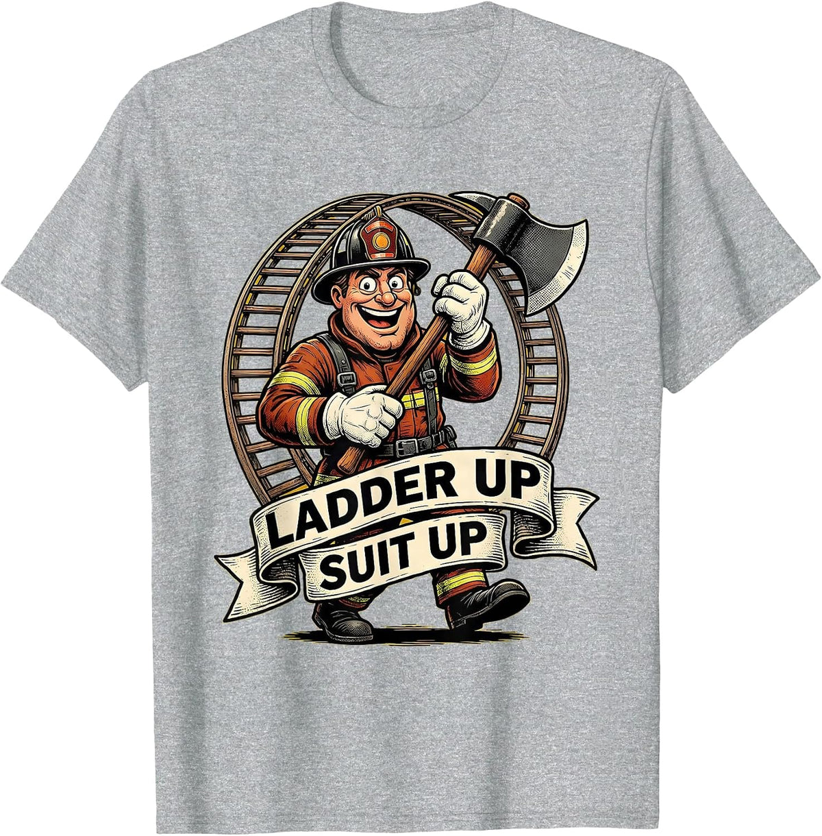 Men's Ladder Up Suit Up Firefighter Graphic Design T-Shirt - Heather Grey