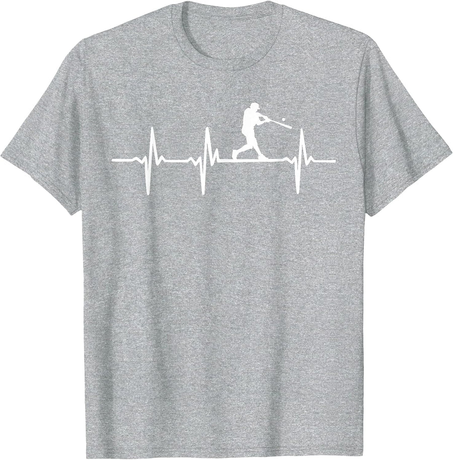 Baseball Heartbeat for Baseball Players and Fans T-Shirt - Heather Grey