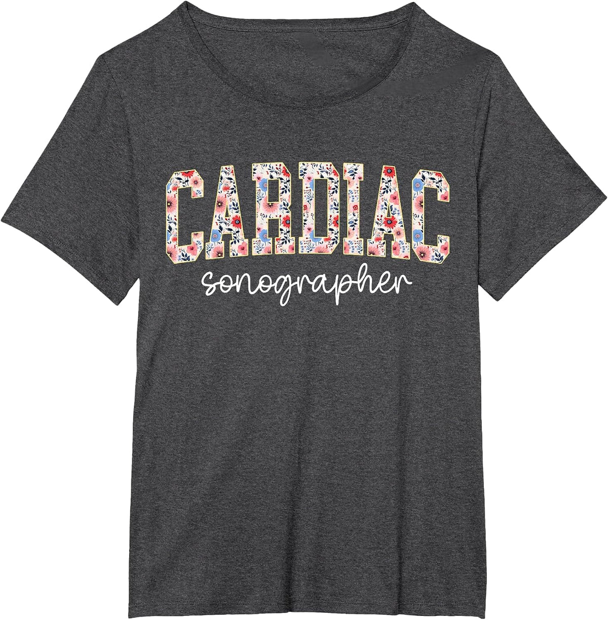 Retro Floral Cardiac Sonographer Cardiovascular Sonography T-Shirt - Dark Heather Grey
