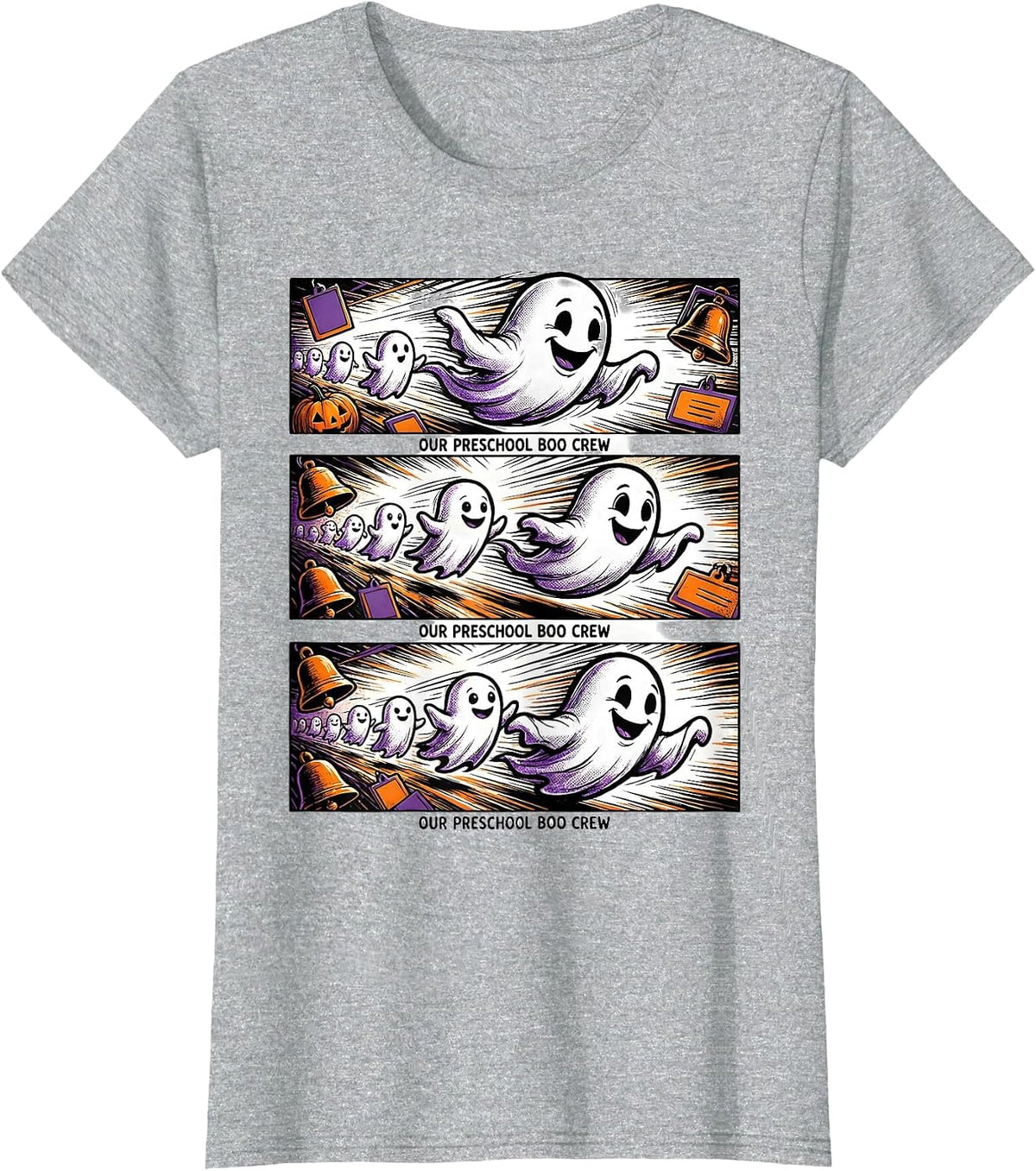 Our Preschool Boo Crew Comic Book Ghost Teacher Halloween T-Shirt - Heather Grey