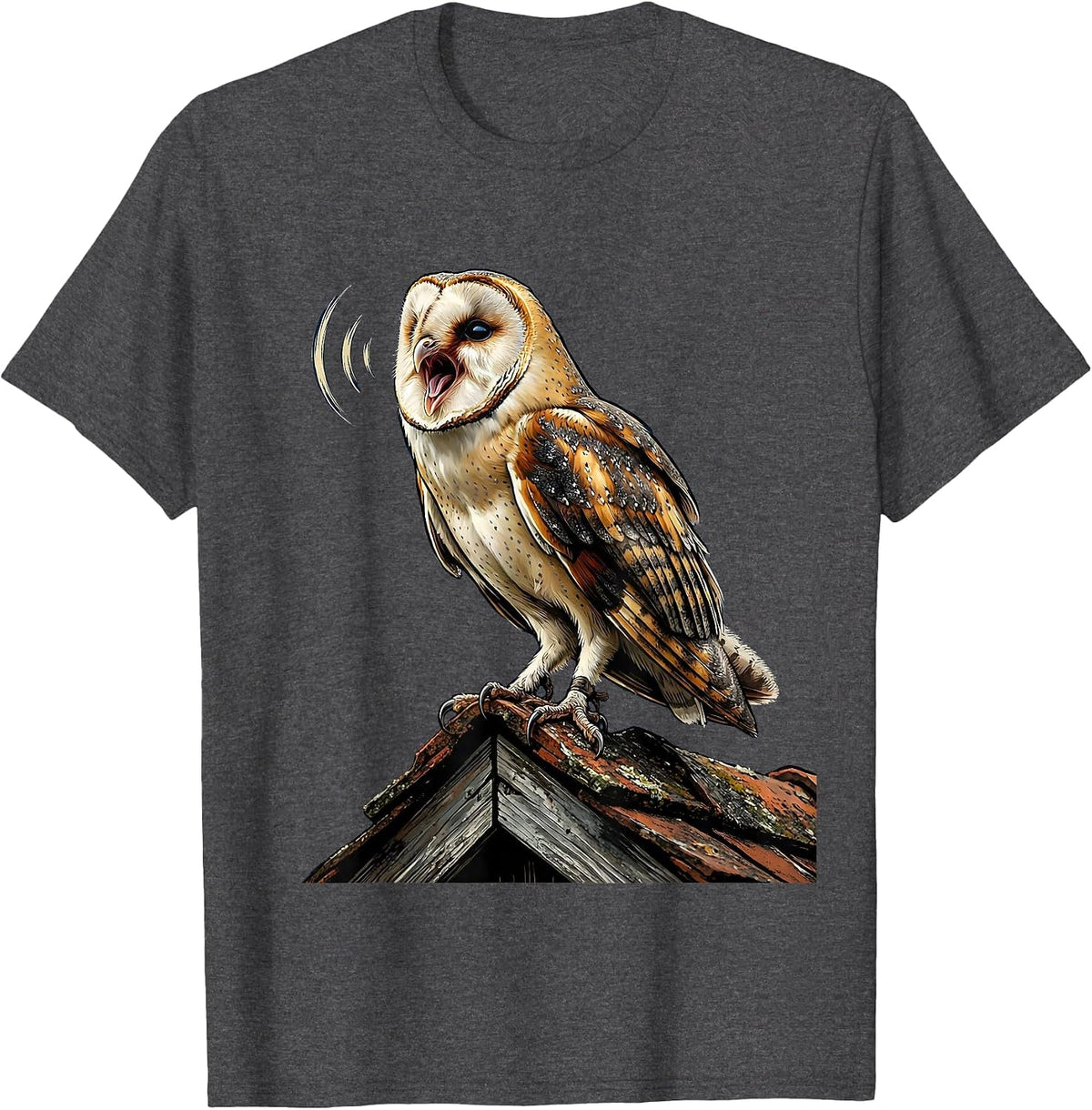 Men's Barn Owl Nighttime Call Vintage Bird Lover Whimsical T-Shirt - Dark Heather Grey
