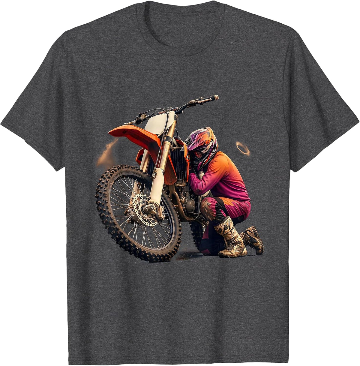 Helmeted Motocross Rider Funny Dirt Bike Biker Gift T-Shirt - Dark Heather Grey