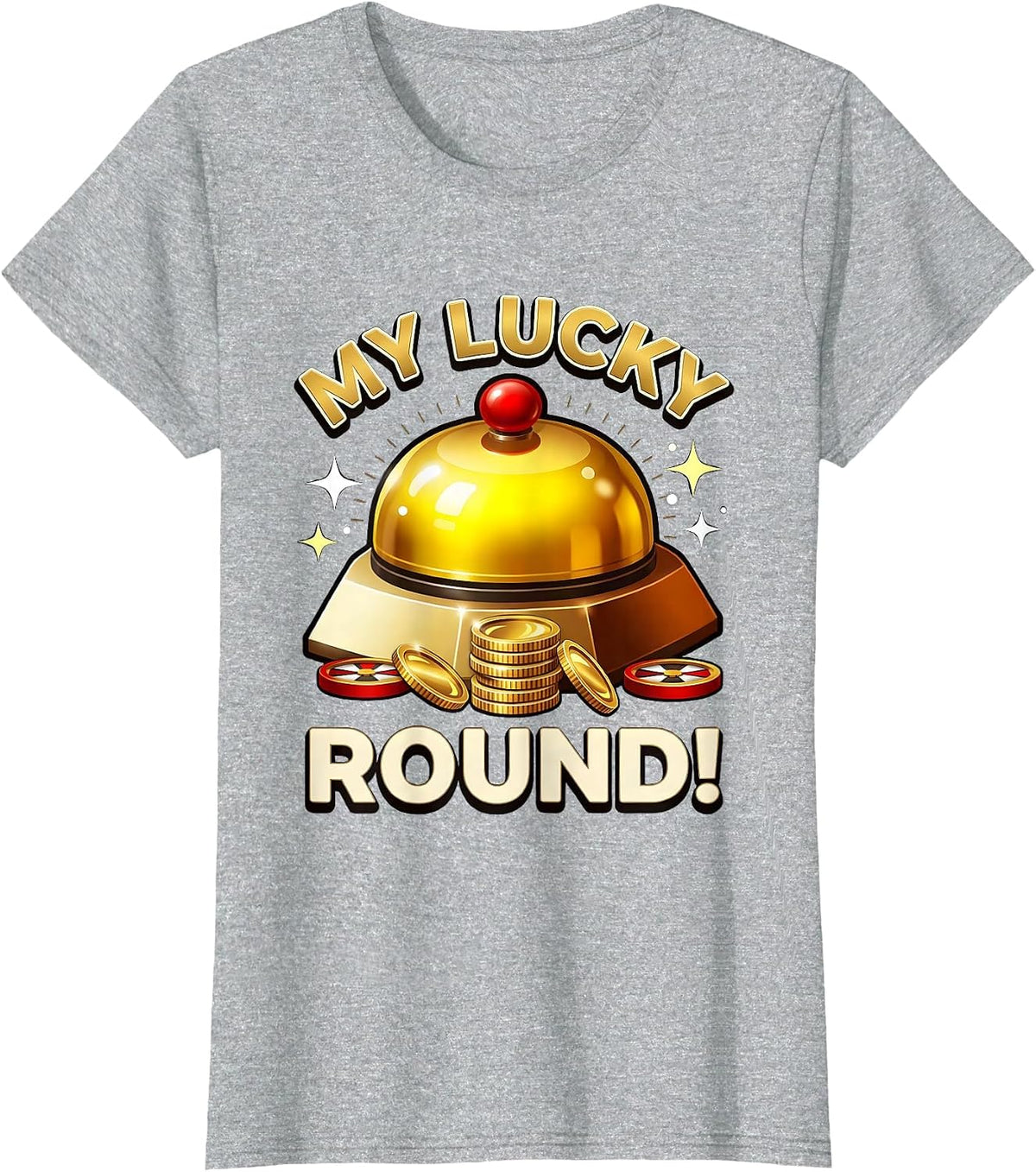 Women's MY LUCKY ROUND! 3D Casino Slots Player Slot Tournament Night T-Shirt - Heather Grey