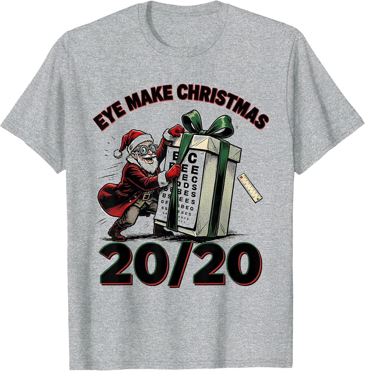 Men's Eye Make Christmas 20/20 Comic Book Optometrist Eye Care T-Shirt - Heather Grey