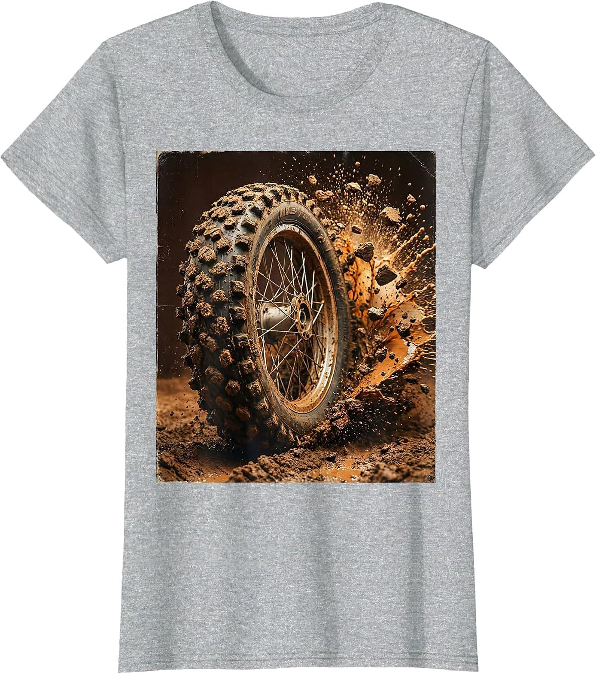 Dirt Bike Mud Splash Close-Up Graphic Tee T-Shirt - Heather Grey