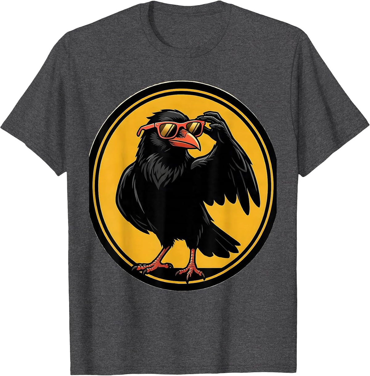 Crow Cartoon Cool Graphic Tee Novelty T-Shirt - Dark Heather Grey
