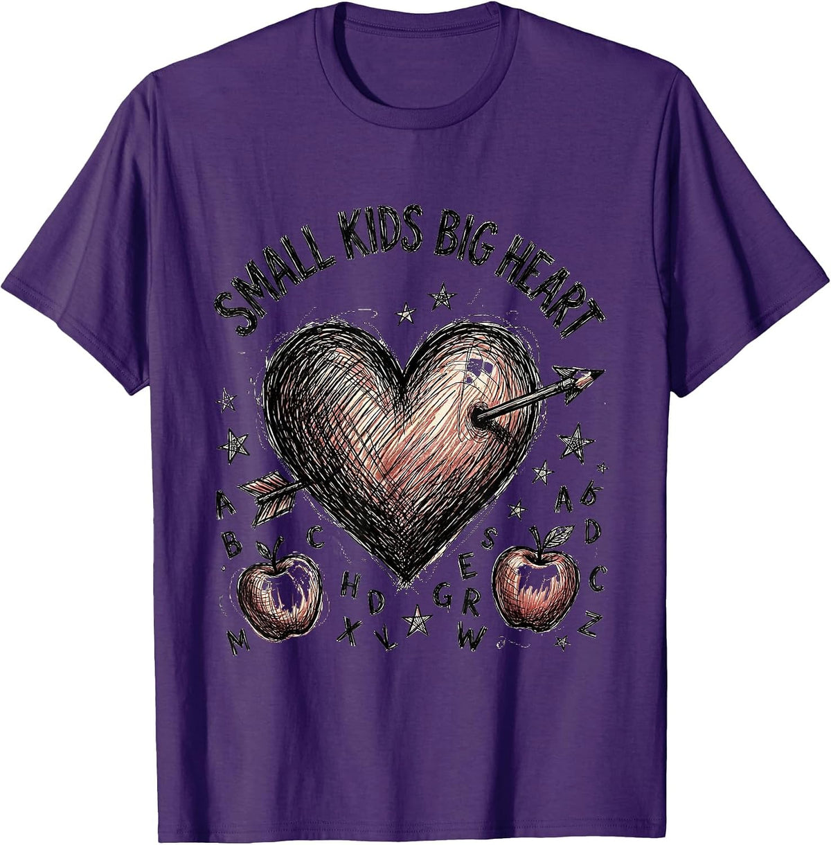 Men's Small Kids Big Heart First Grade Teacher Design T-Shirt - Purple