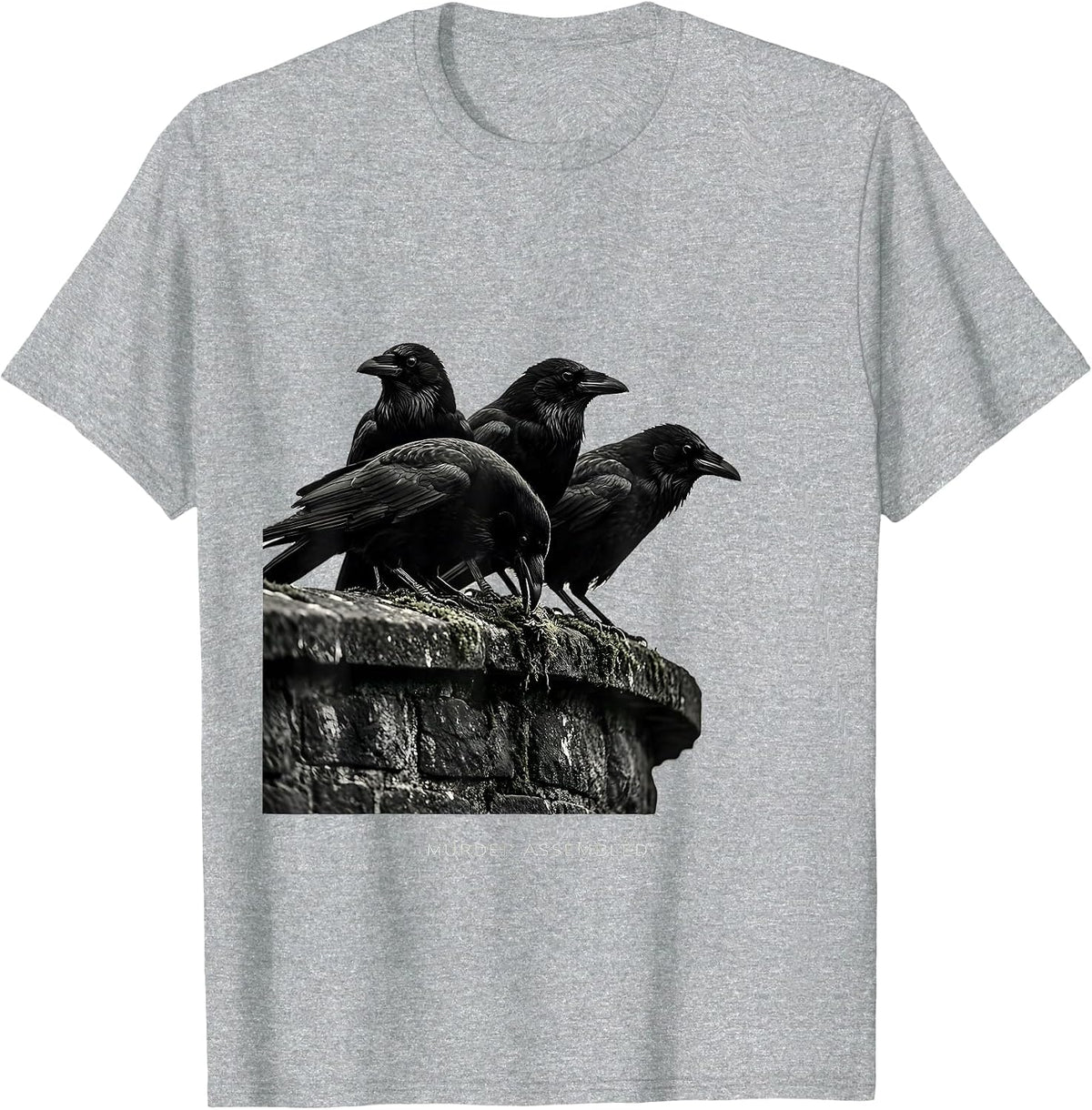 Men's Murder Assembled Dark Humor Crow Raven Bird Lover Gothic T-Shirt - Heather Grey