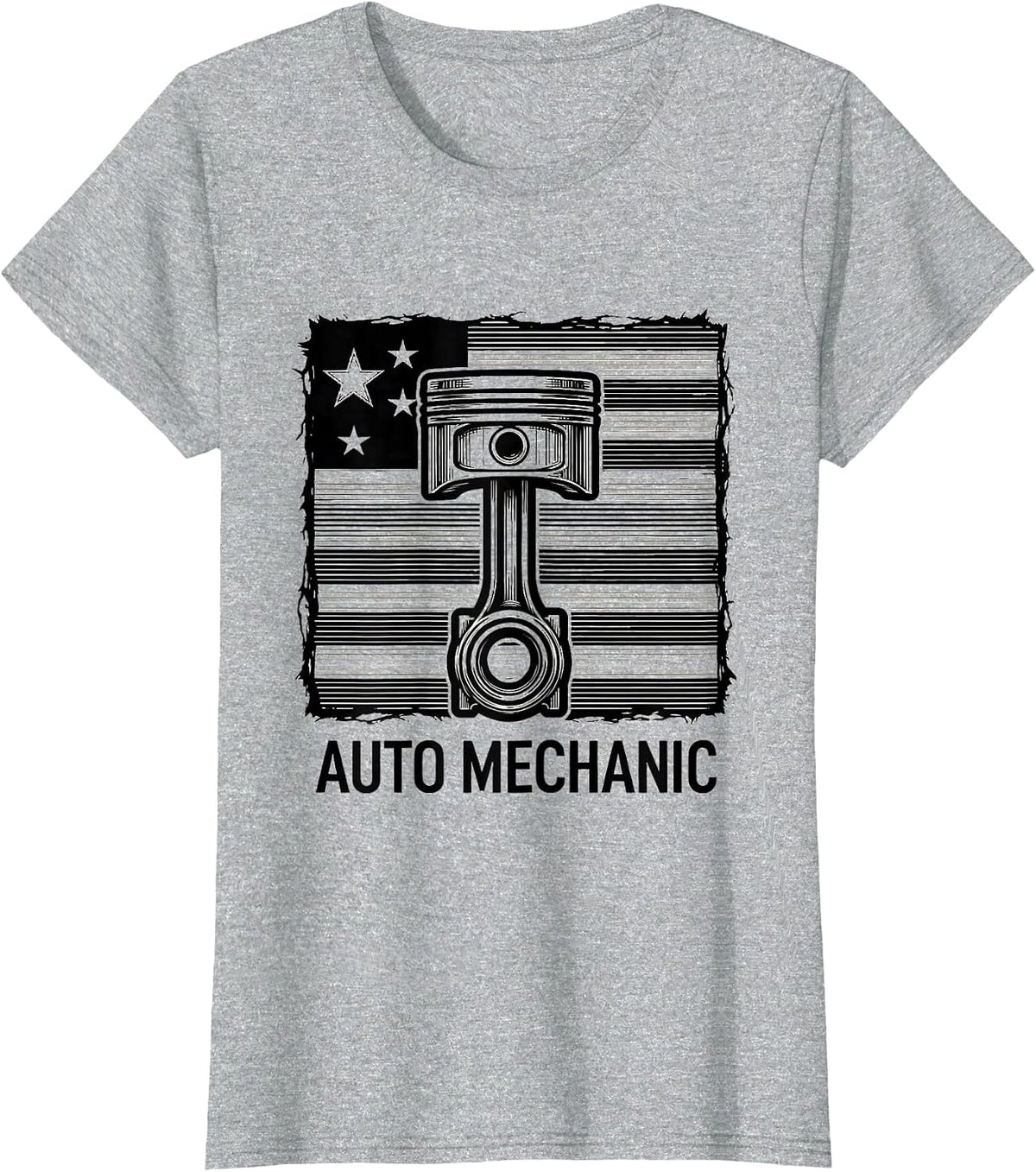 Auto Mechanic Patriotic Flag Line Art Car Mechanic Gift T-Shirt - Heather Grey