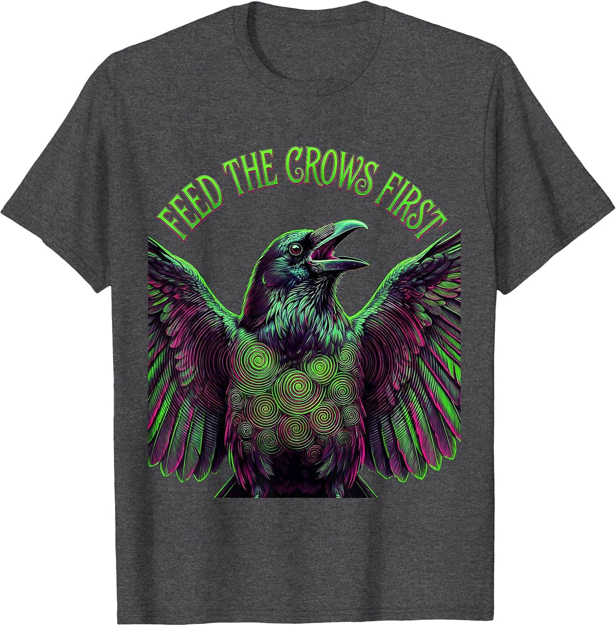 Feed the Crows First Dark Crow Graphic Design T-Shirt - Dark Heather Grey