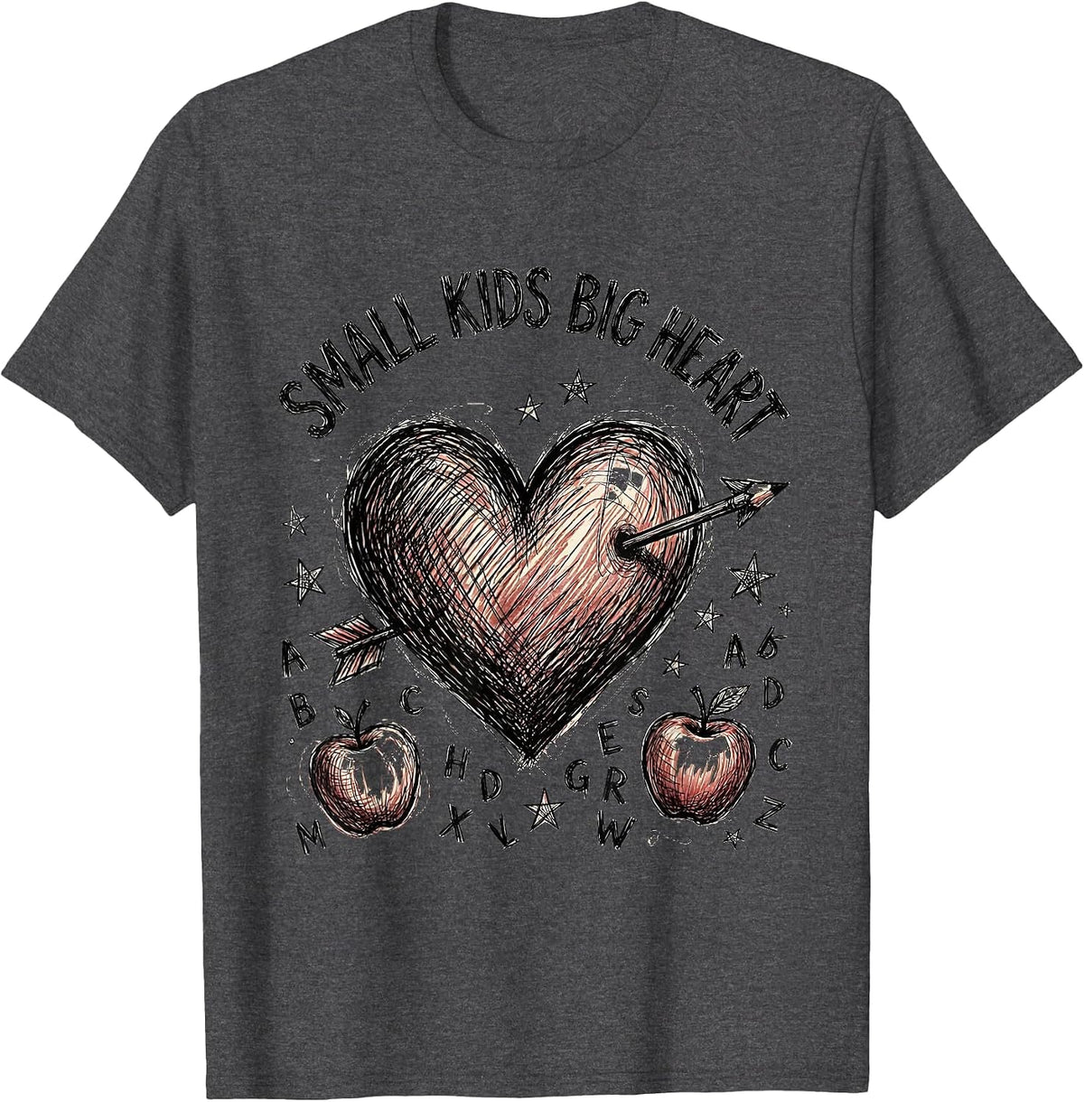 Men's Small Kids Big Heart First Grade Teacher Design T-Shirt - Dark Heather Grey