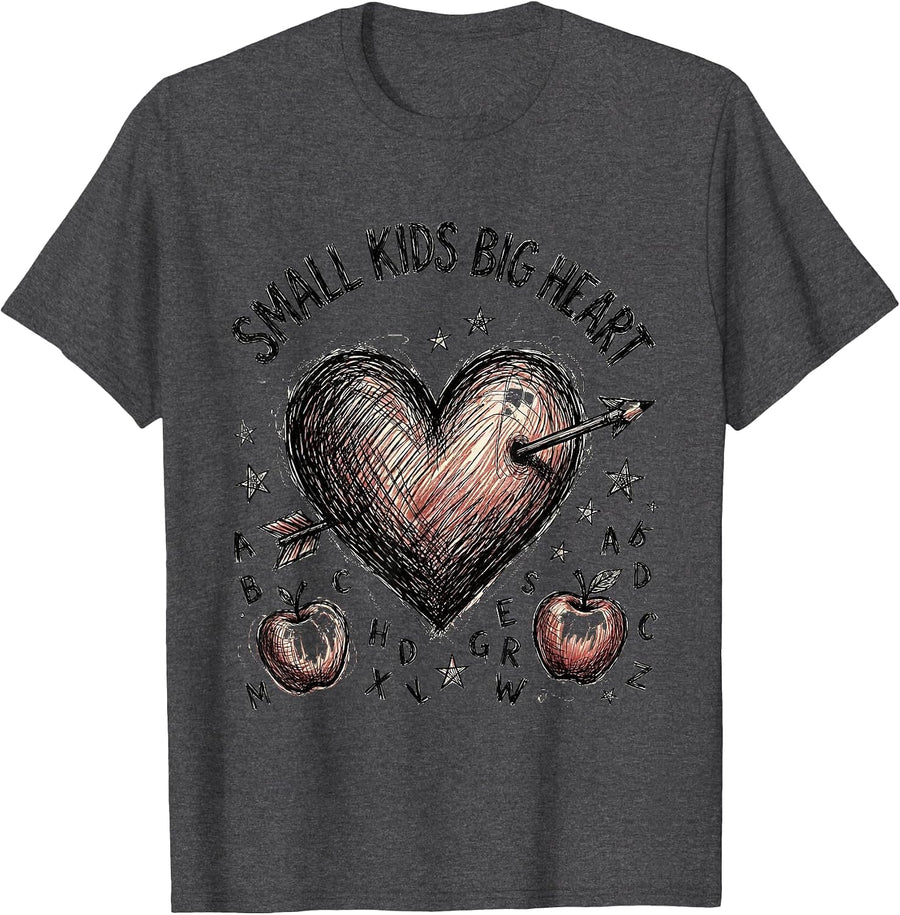Men's Small Kids Big Heart First Grade Teacher Design T-Shirt - Dark Heather Grey