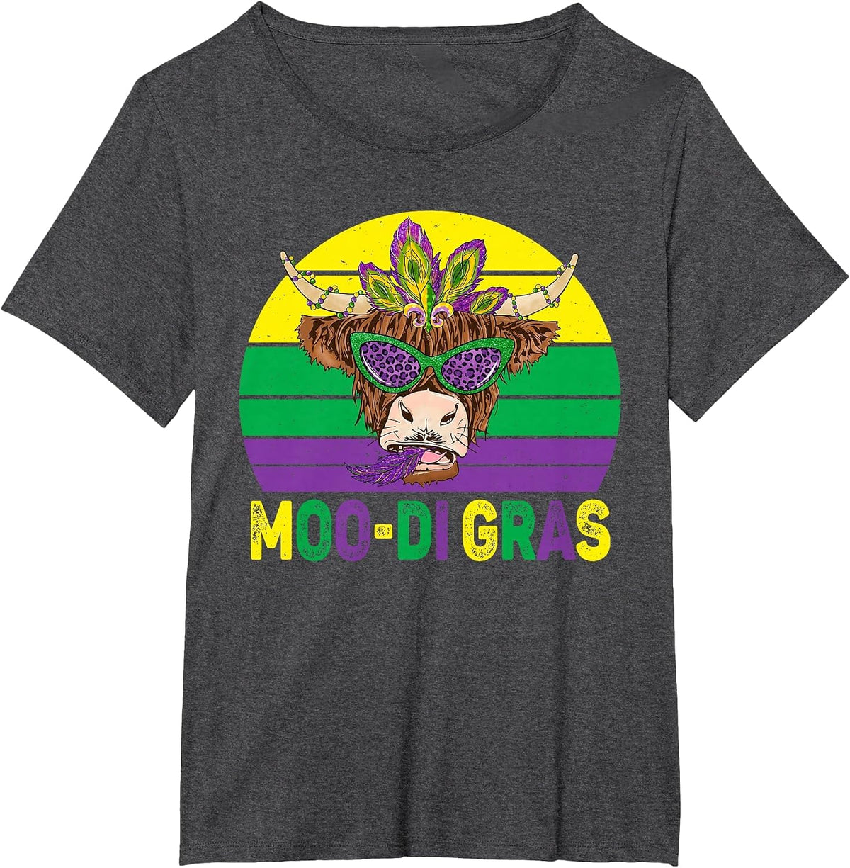Mardi Gras Cow Heifer Beads Carnival Costume Farm Animal Cow T-Shirt - Dark Heather Grey