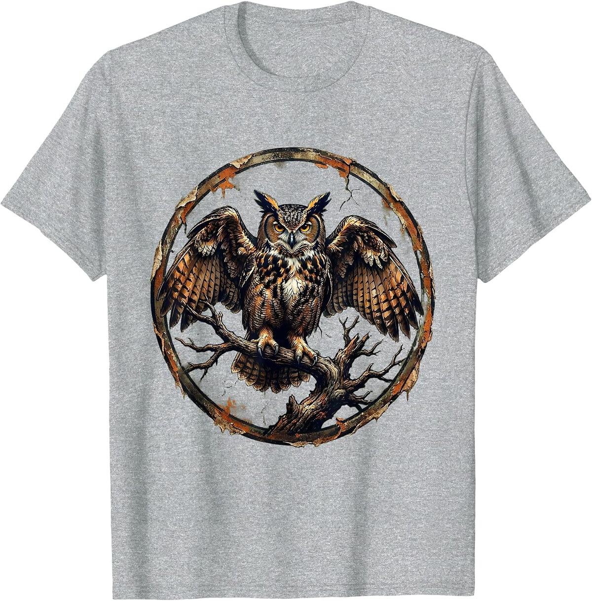 Men's Great Horned Owl Bottomland Camo Hunting Design T-Shirt - Heather Grey