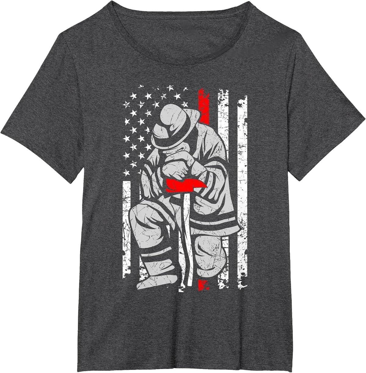 Firefighter Thin Red Line Retro Patriotic Rescuer Fireman T-Shirt - Dark Heather Grey