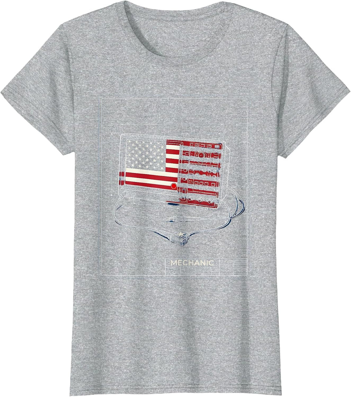Mechanic Technical Blueprint American Flag Oilfield Worker T-Shirt - Heather Grey