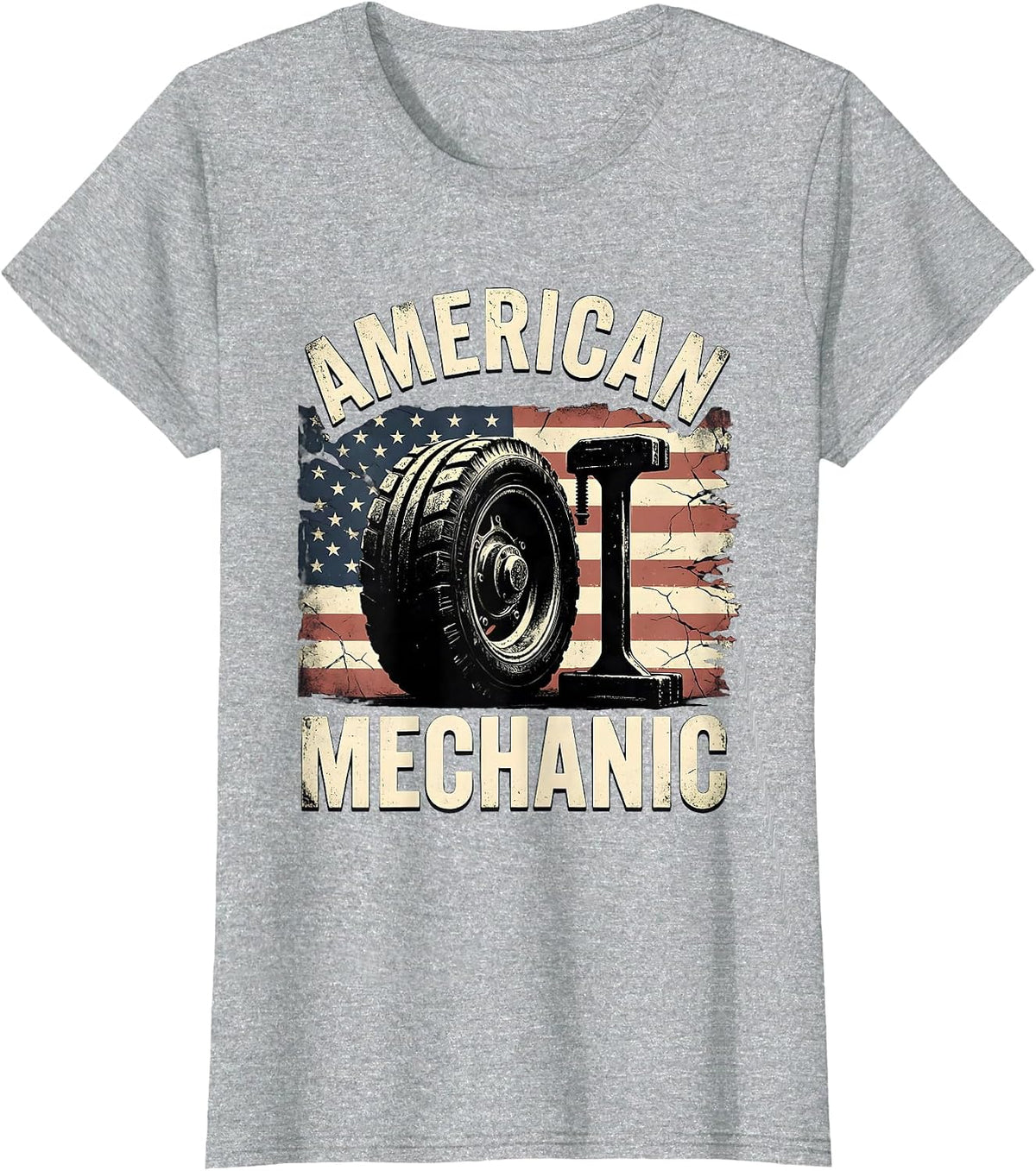 American Mechanic Distressed Patriotic Mechanic Gift T-Shirt - Heather Grey