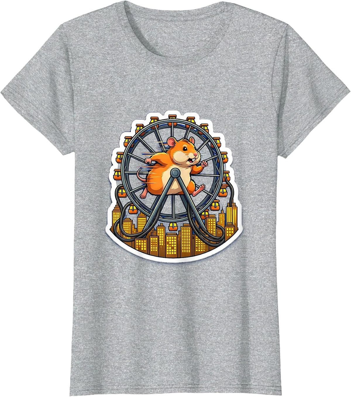Women's Hamster Wheel Powers City Funny Meme Graphic T-Shirt - Heather Grey