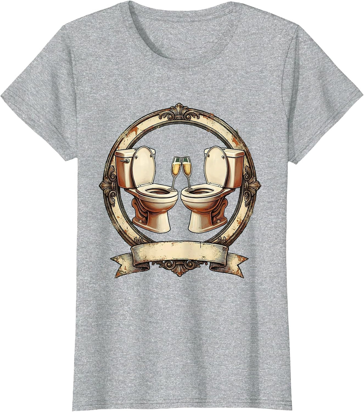 Toilet Cheers Funny Bathroom Humor Graphic T-Shirt - Heather Grey