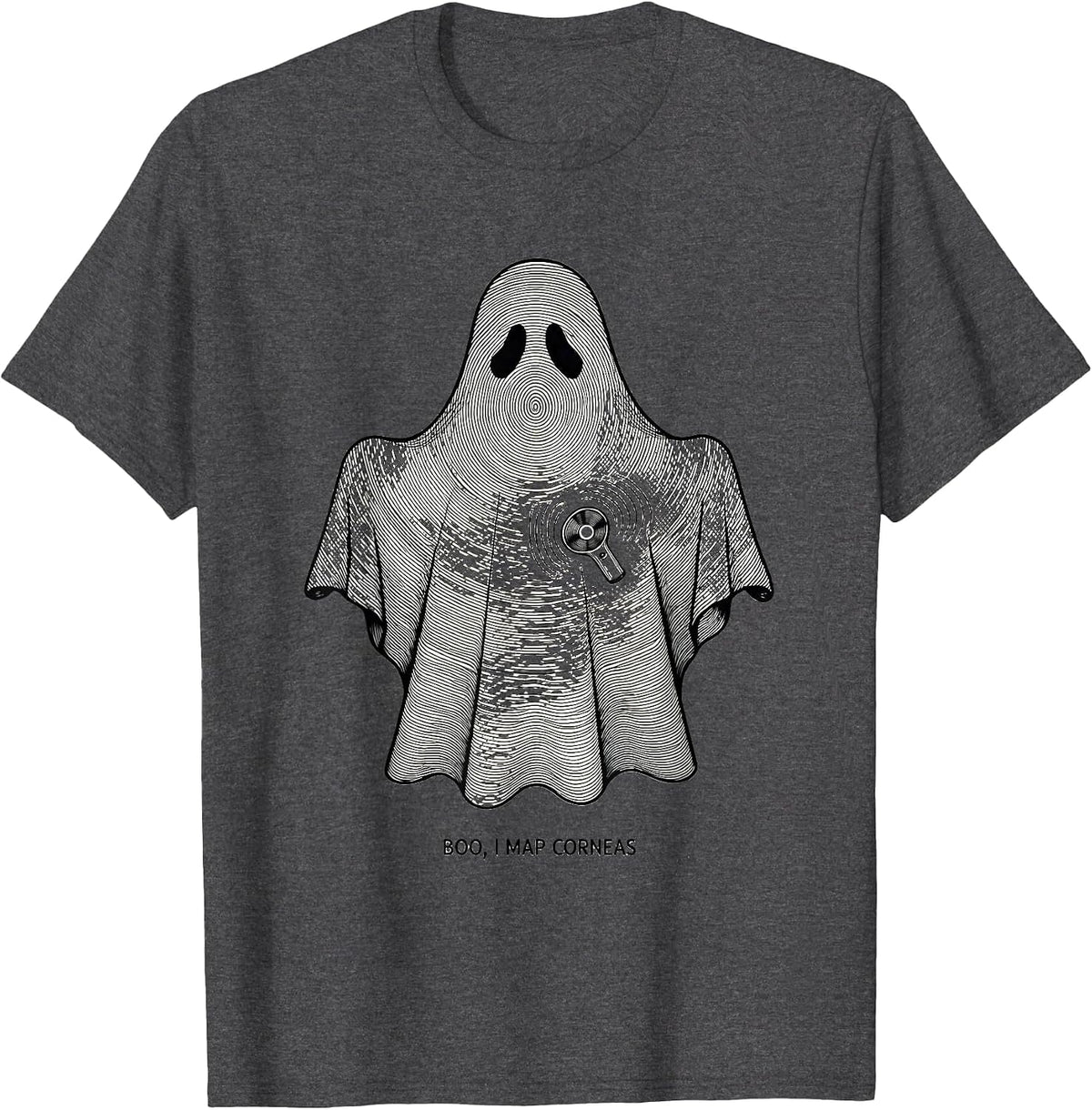 Men's Boo I Map Corneas Funny Optometrist Halloween Eye Doctor T-Shirt - Dark Heather Grey