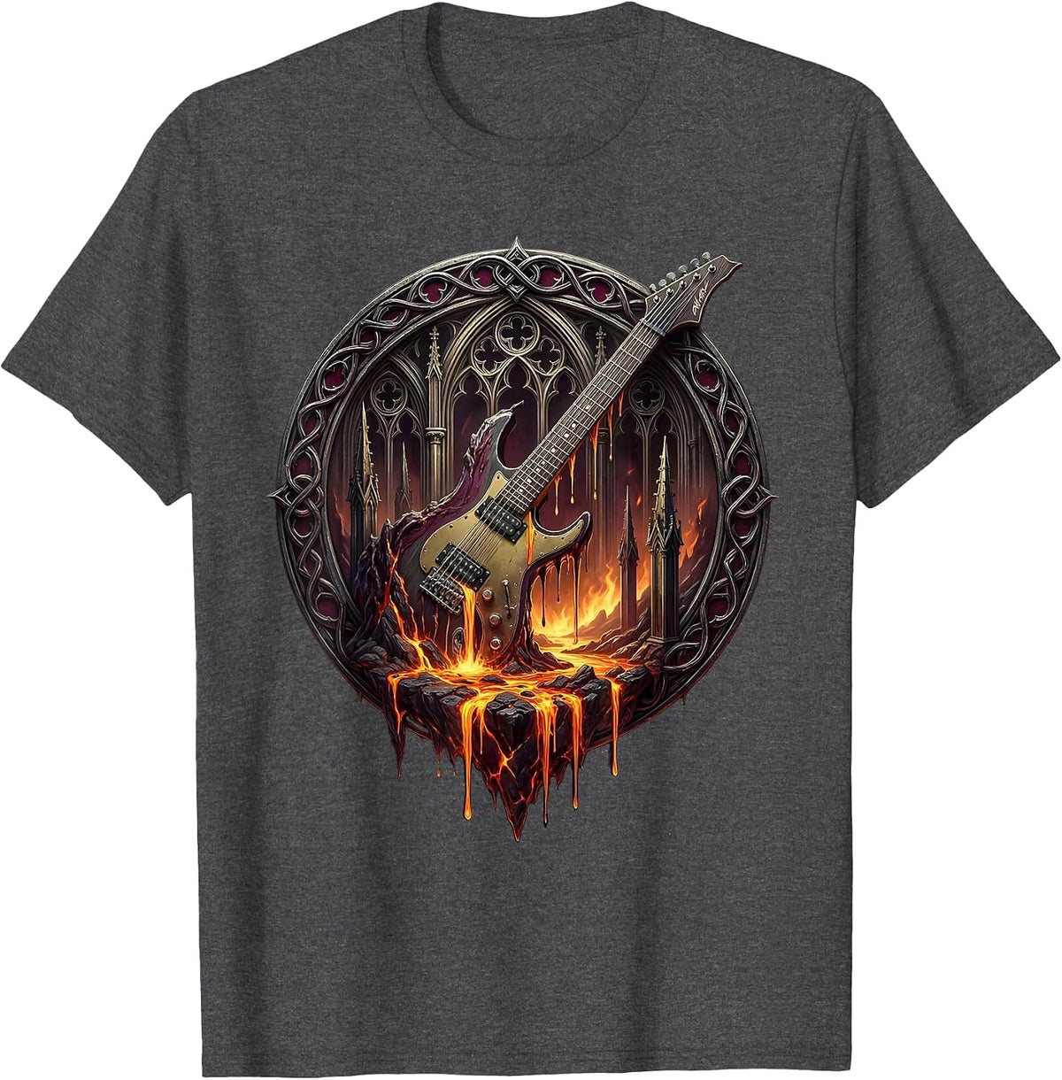 Men's Molten Guitar Strings Metal Music Graphic T-Shirt - Dark Heather Grey