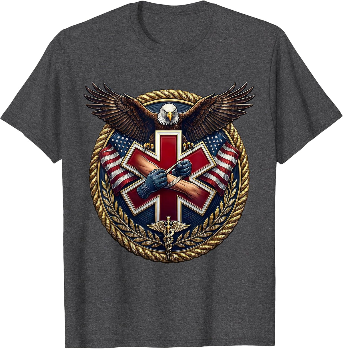 EMT Tourniquet Application Graphic Design T-Shirt - Dark Heather Grey