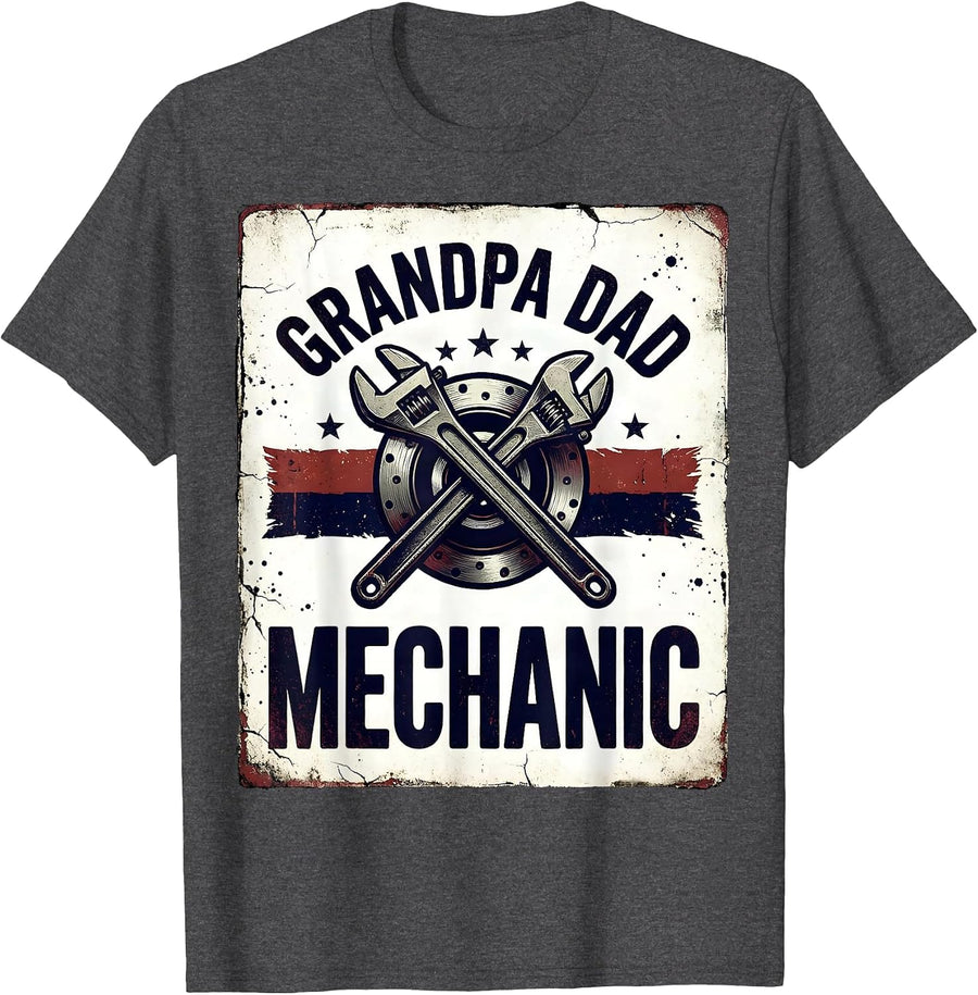 Men's Grandpa Dad Mechanic Distressed Patriotic Oilfield Worker T-Shirt - Dark Heather Grey