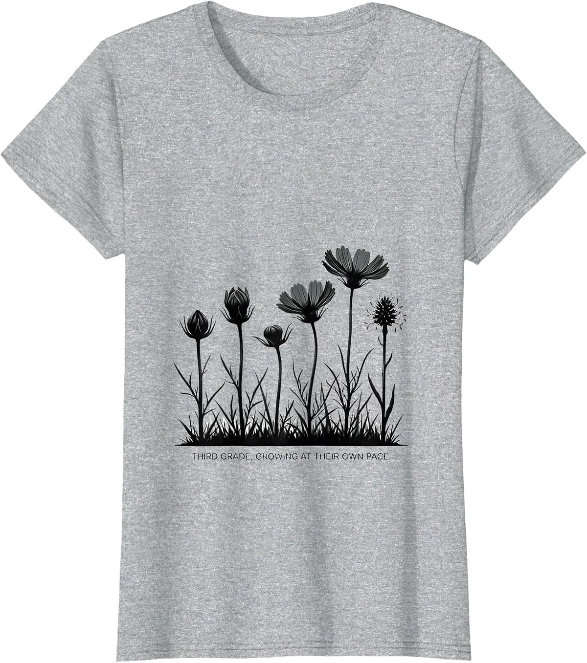 Women's Third Grade Growing At Their Own Pace Wildflower Teacher T-Shirt - Heather Grey