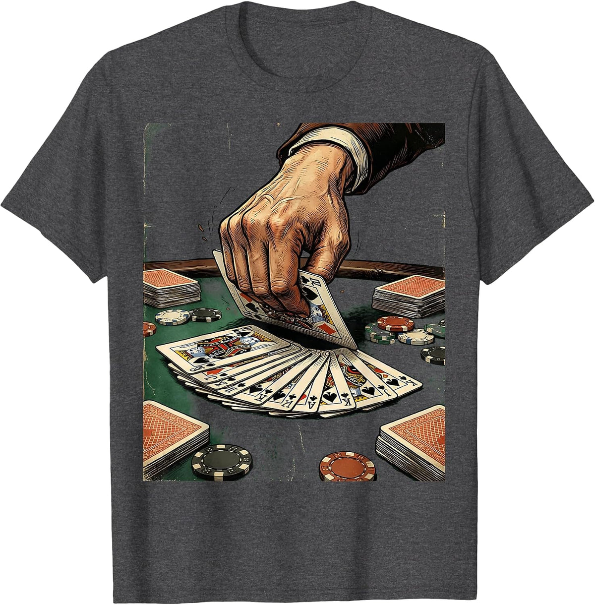 My Wife Beats Me Card Game Graphic Tee T-Shirt - Dark Heather Grey
