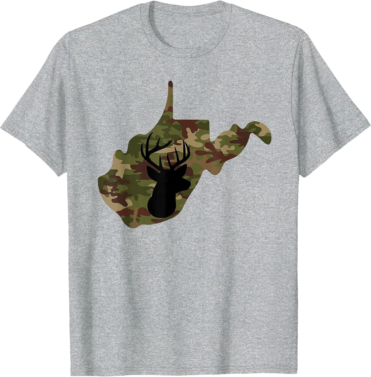 West Virginia Deer Hunter T-Shirt Camo Camouflage T-Shirt - Heather Grey