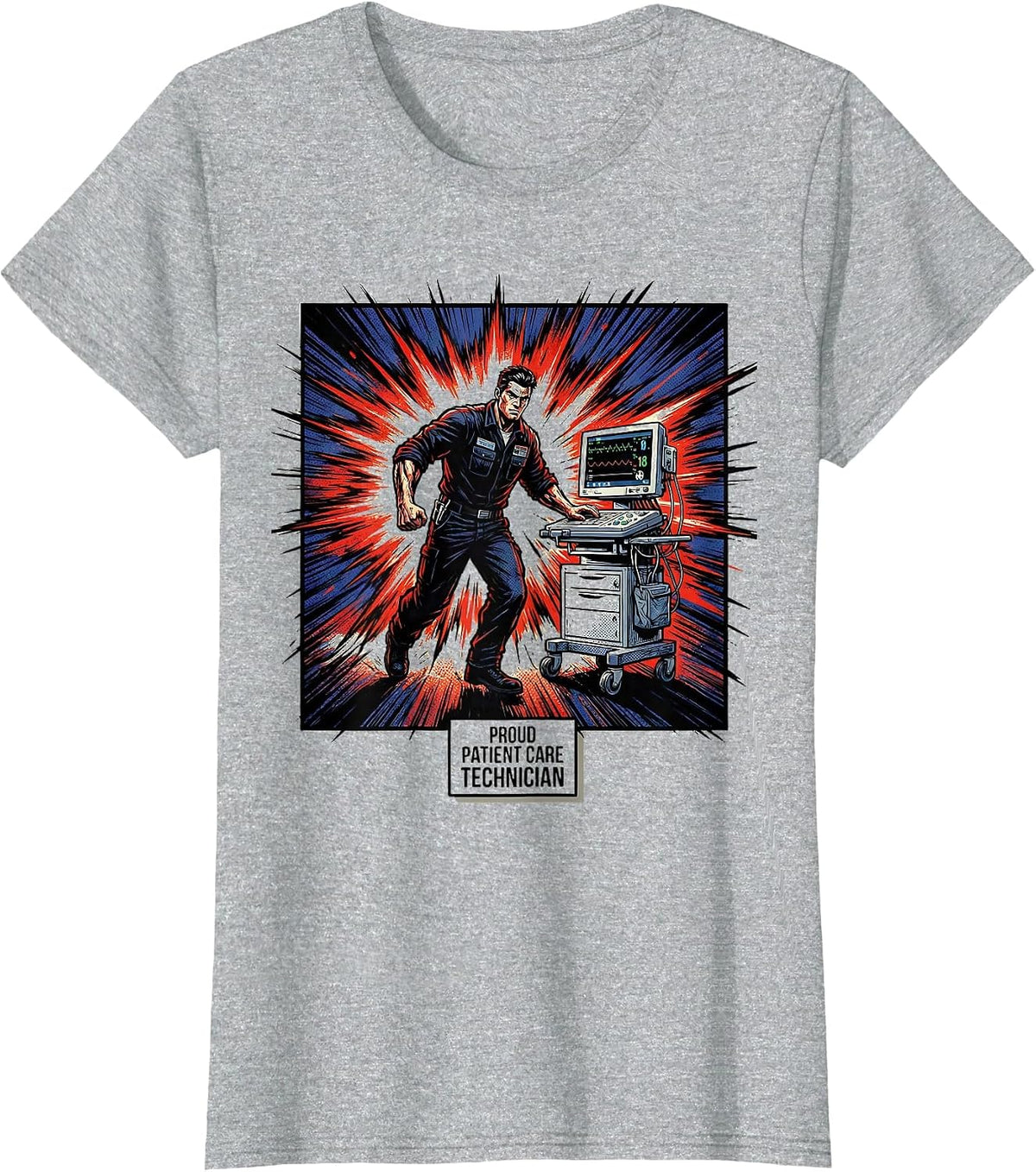 Women's Proud Patient Care Technician Comic Book PCT Workwear T-Shirt - Heather Grey