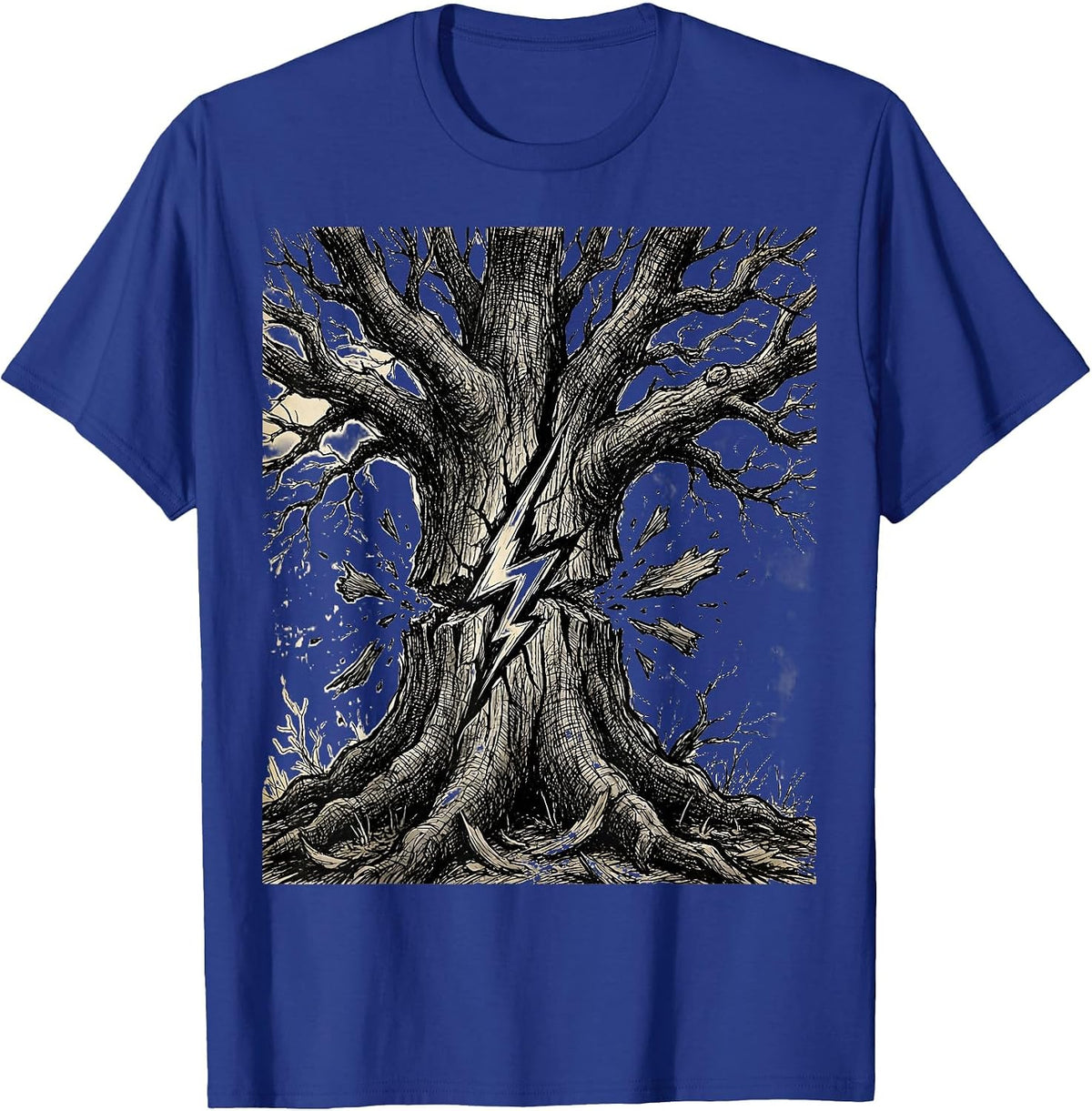 Grunge Lightning Bolt Splitting Dead Tree T-Shirt - Royal Blue