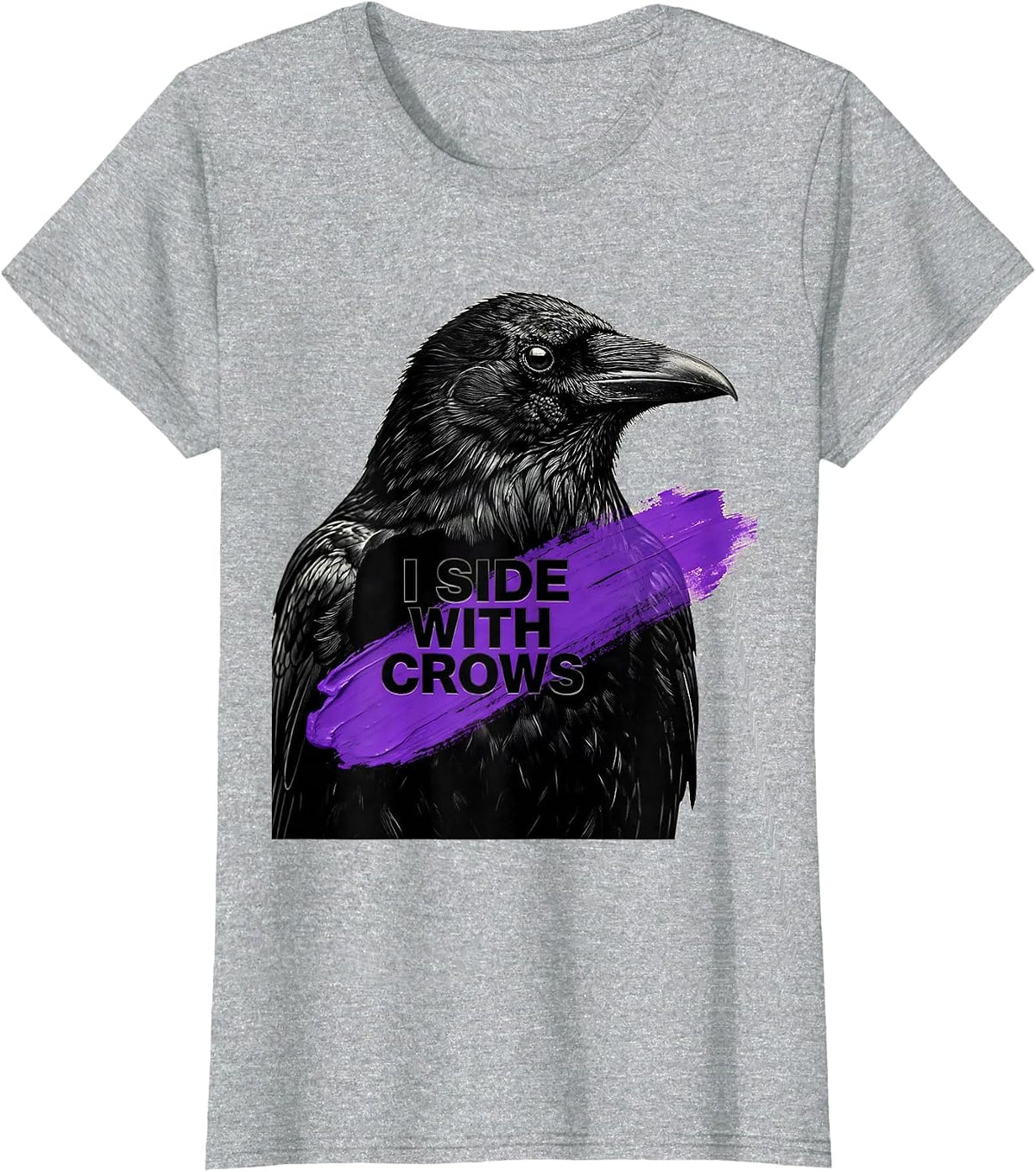 Women's I Side With Crows Bold Bird Lover Design T-Shirt - Heather Grey