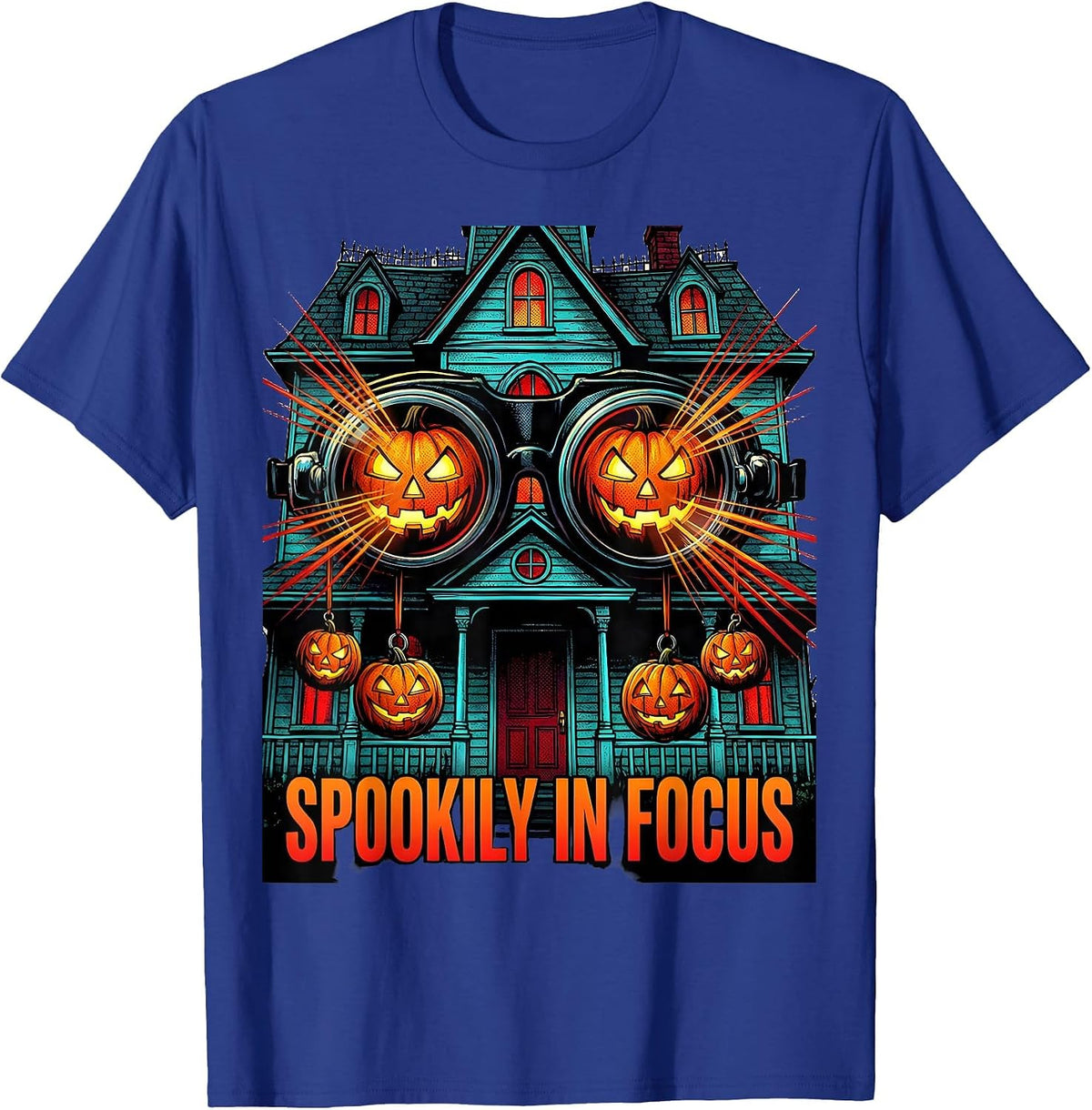 Spookily In Focus Pop Art Halloween Optometrist Eye Doctor T-Shirt - Royal Blue
