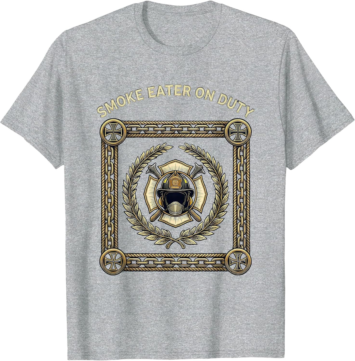 Men's Smoke Eater On Duty Firefighter Design T-Shirt - Heather Grey