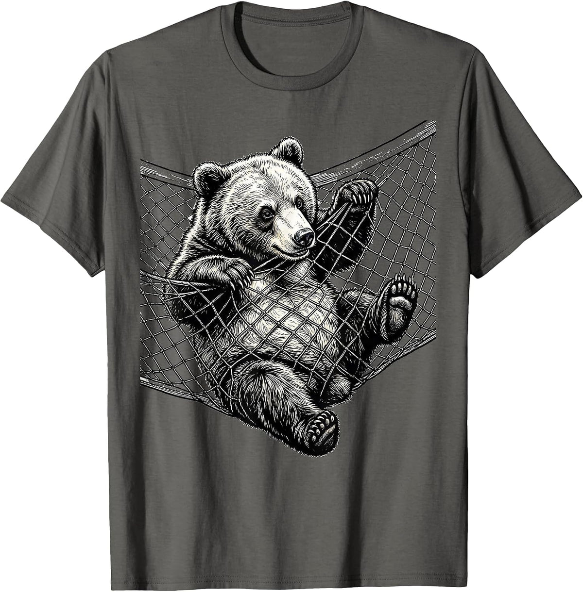 Men's Bear Cub Tangled in Tennis Net Funny Graphic T-Shirt - Asphalt Grey