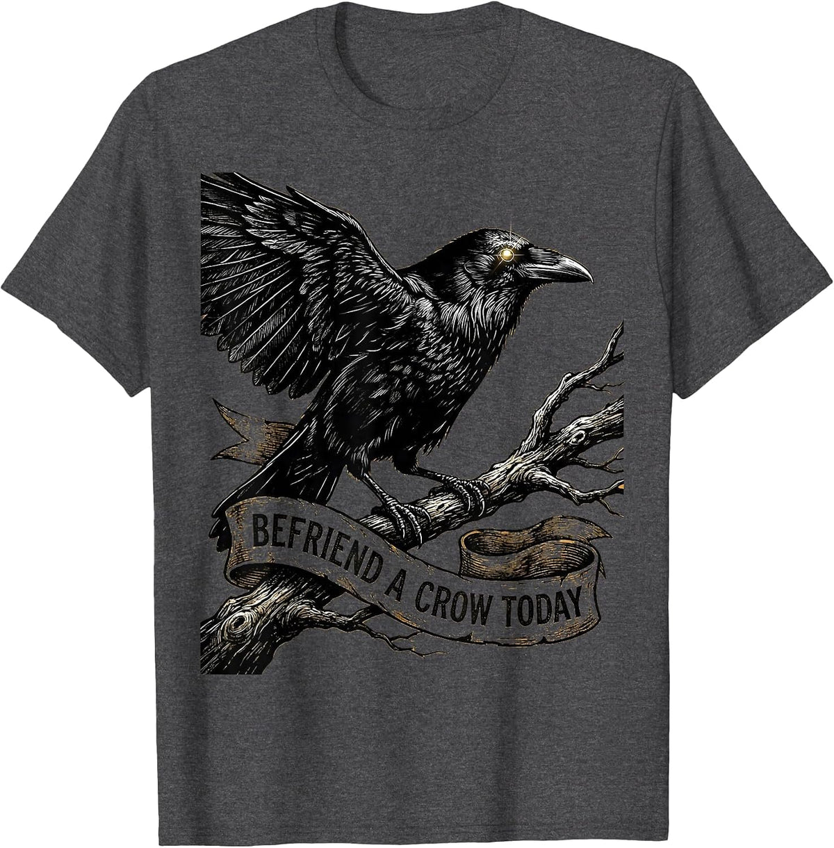 Men's Befriend A Crow Today Bird Lover Design T-Shirt - Dark Heather Grey