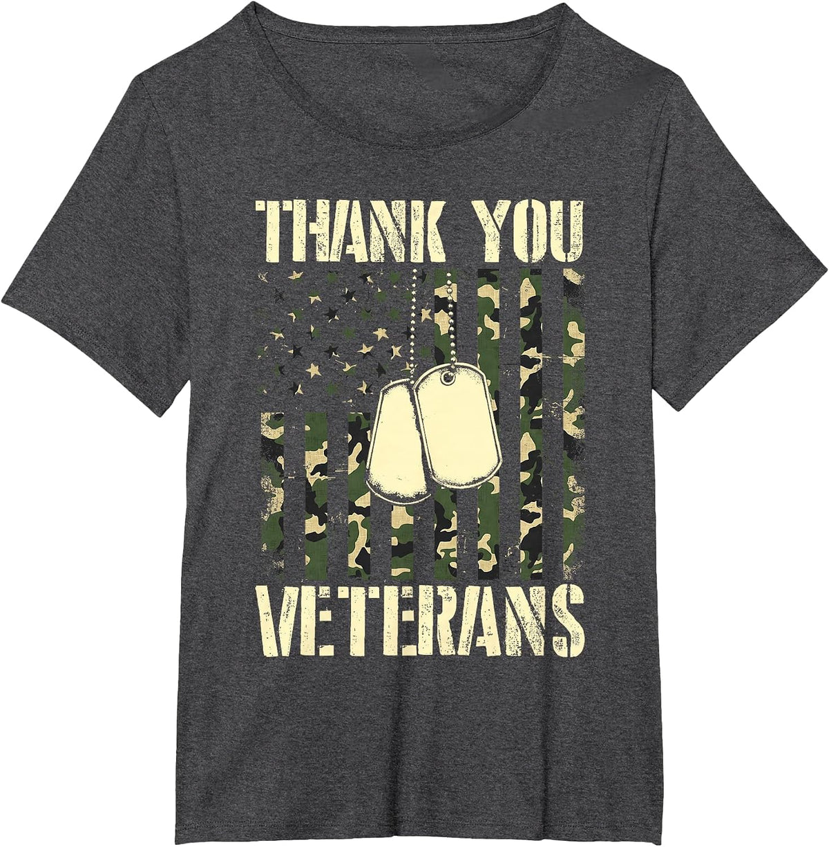 Thank You Veterans Patriotic Dog Tag American Flag Men Women T-Shirt - Dark Heather Grey
