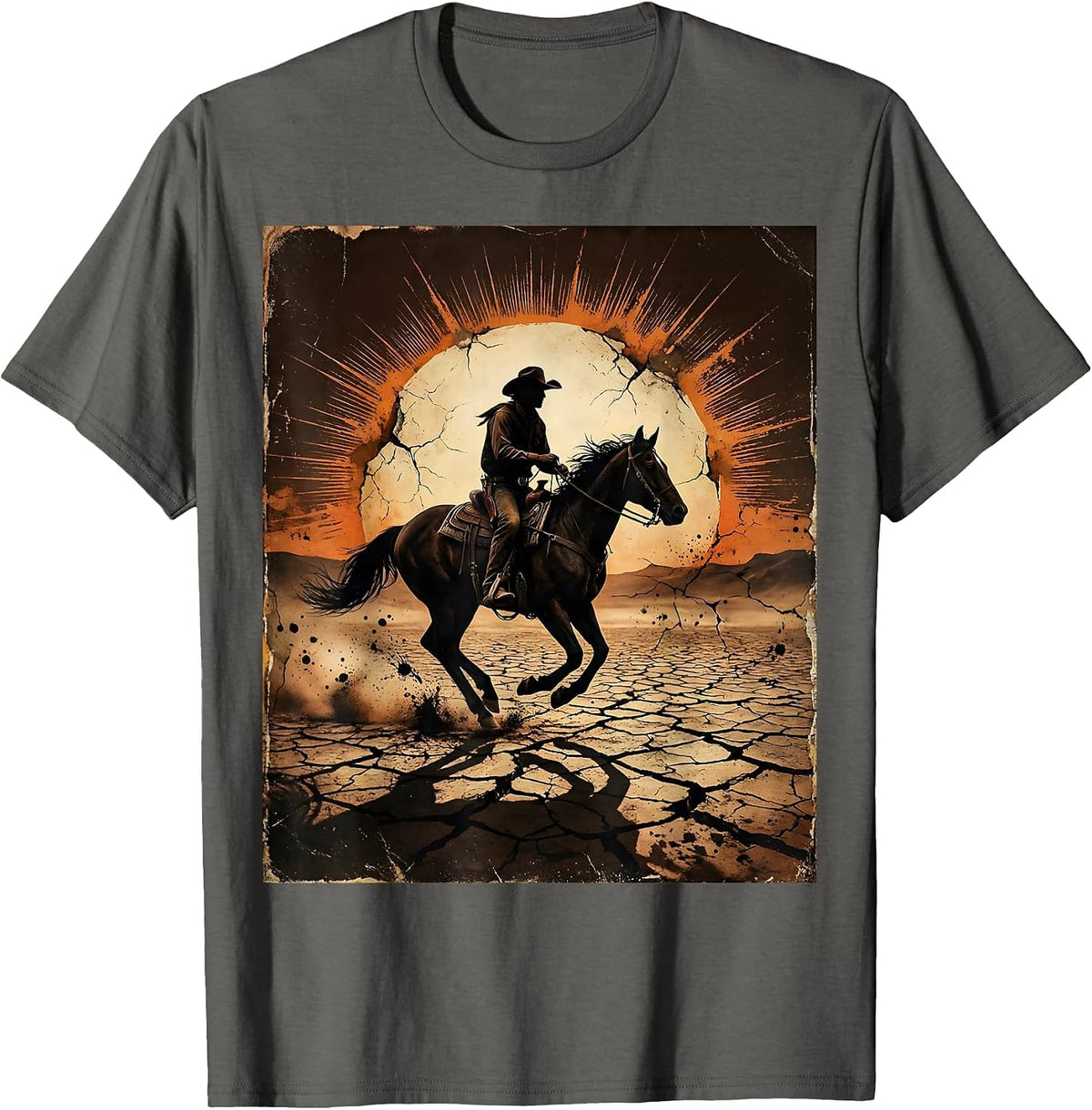 Men's Boy on Horseback Sunset Cowboy Graphic T-Shirt - Asphalt Grey