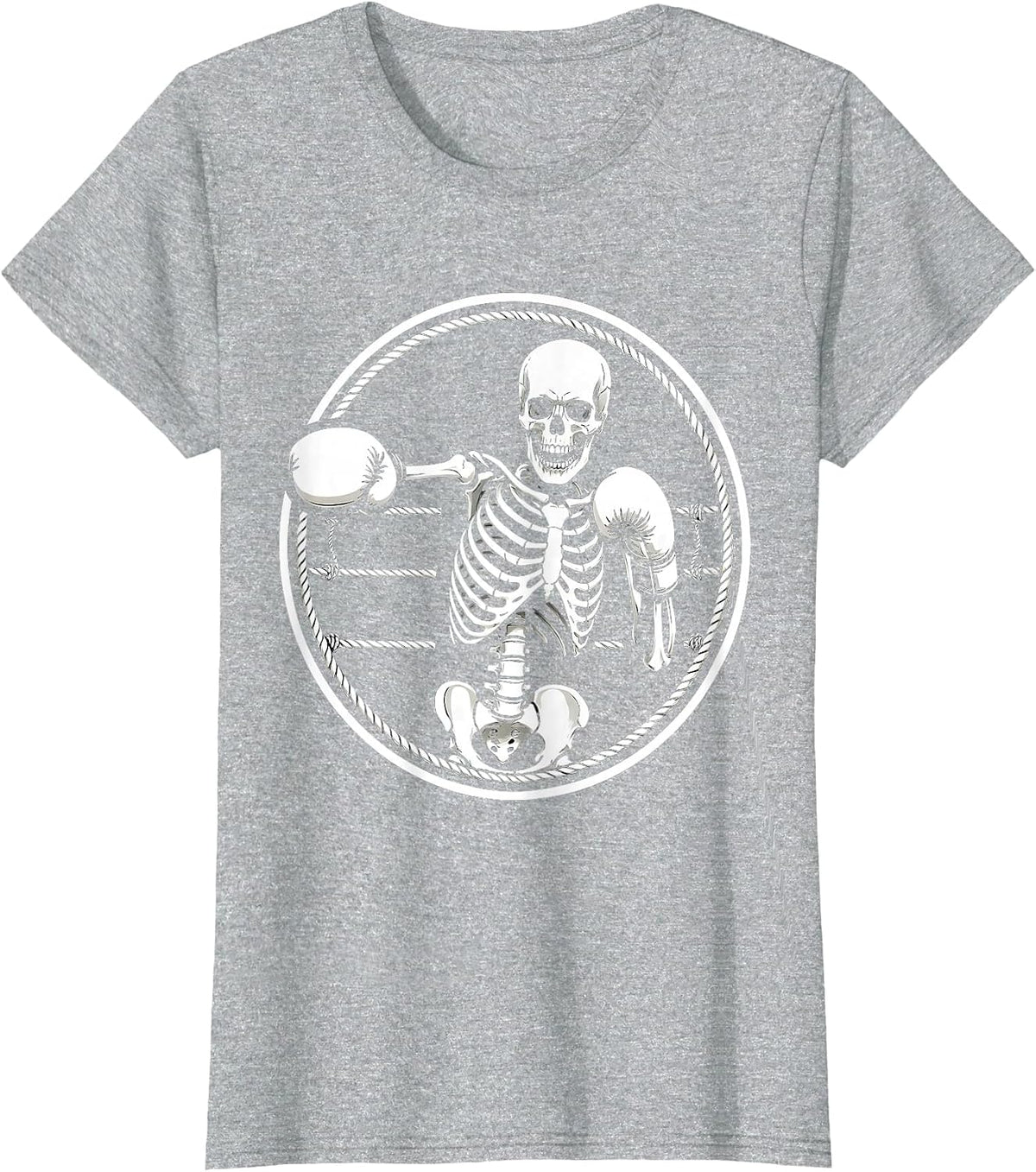 Skeleton Boxer Mid-Punch Boxing Ring Graphic T-Shirt - Heather Grey