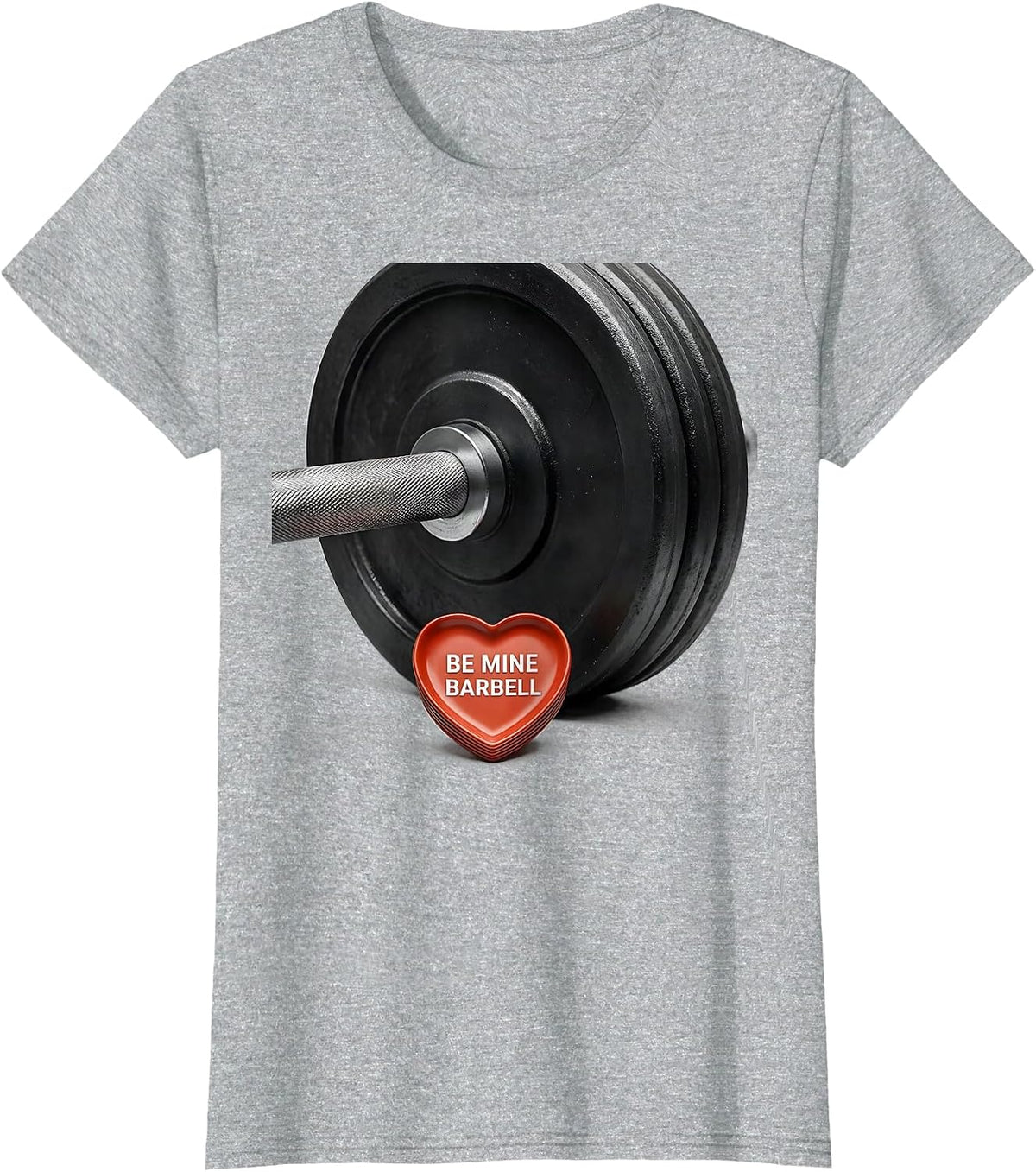 Women's Be Mine Barbell Funny Gym Valentines Day Weightlifting Humor T-Shirt - Heather Grey