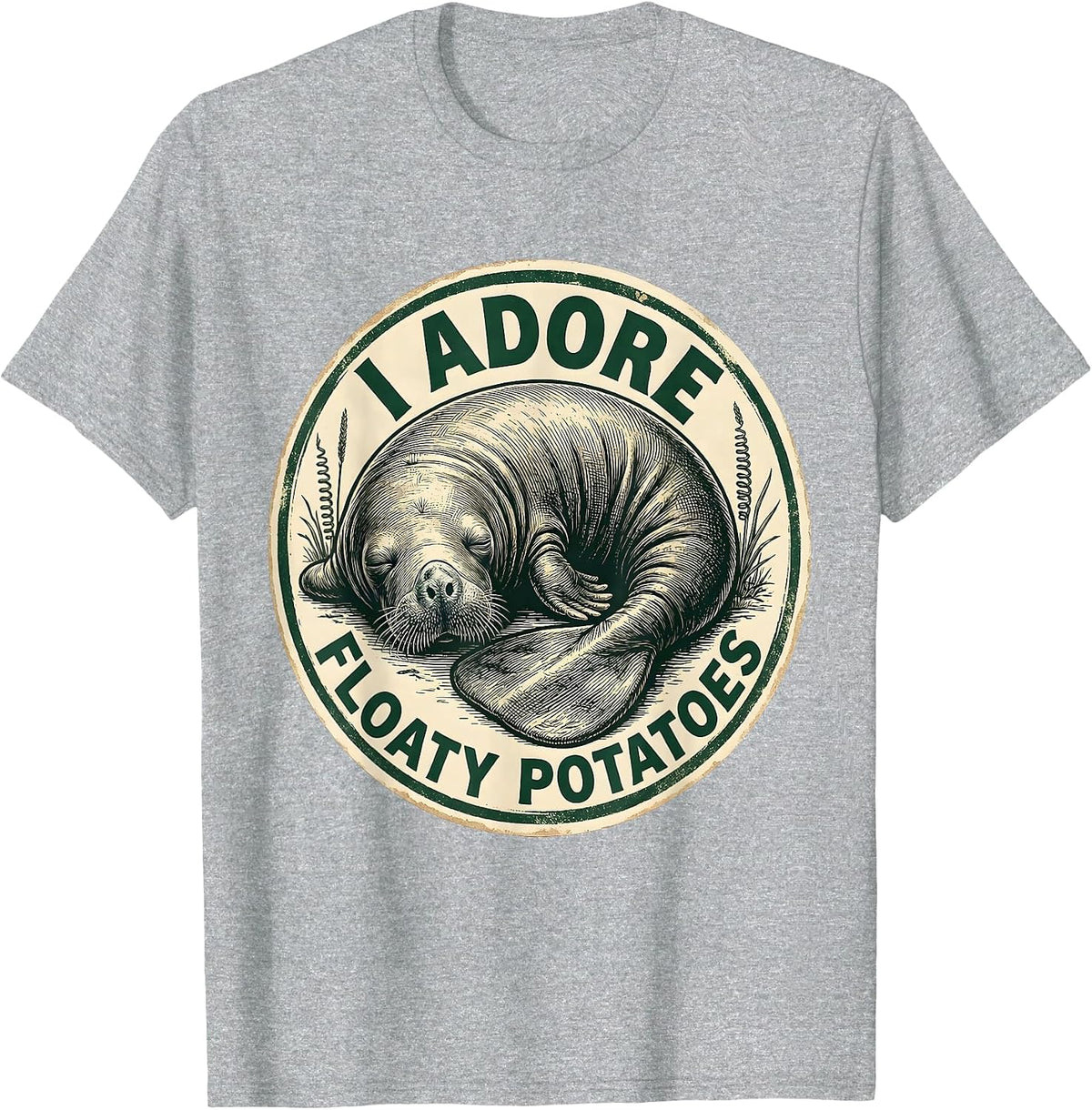 Men's I Adore Floaty Potatoes Vintage Manatee Lover Humor T-Shirt - Heather Grey