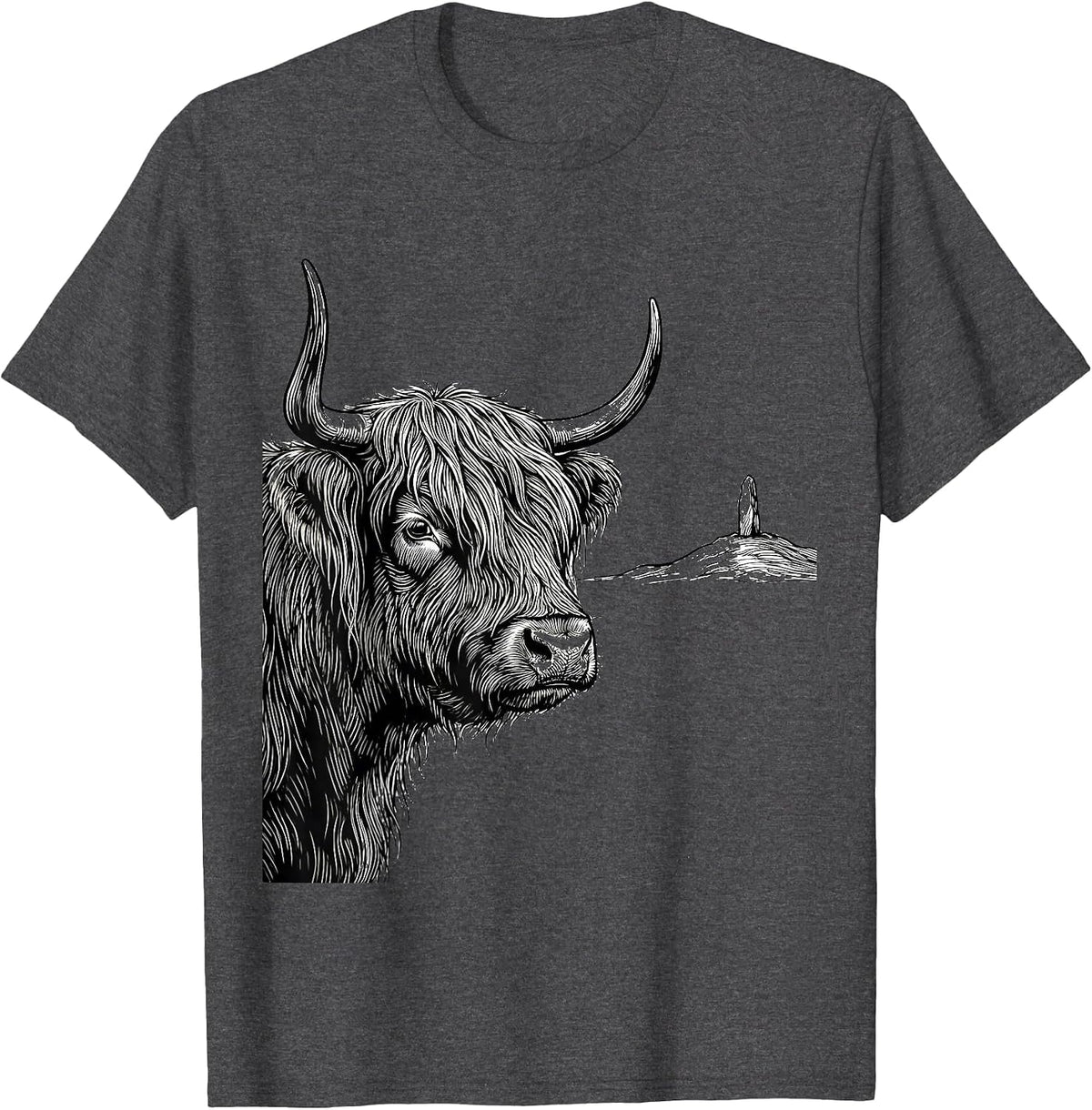 Highland Cow Farm Humor Line Art Western Animal Lover T-Shirt - Dark Heather Grey