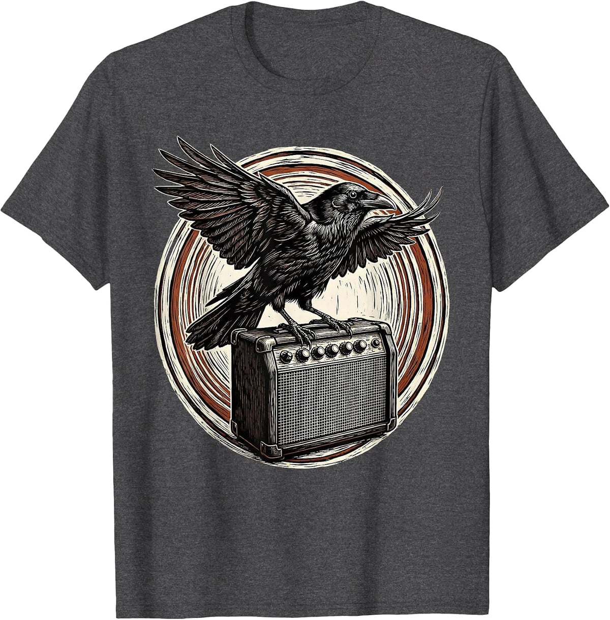 Crow on Vintage Amp Emo Band Graphic T-Shirt - Dark Heather Grey
