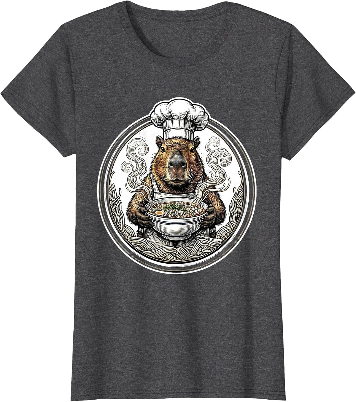 Women's Capybara Chef Ramen Bowl Graphic T-Shirt - Dark Heather Grey