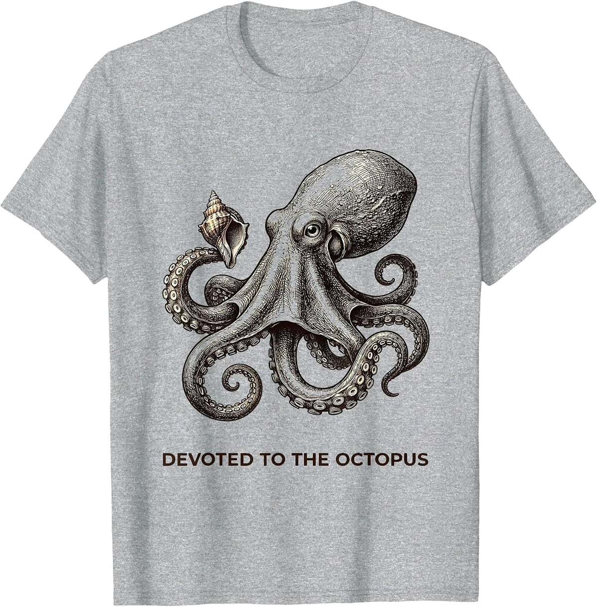 Men's Devoted to the Octopus Crosshatch Etching Octopus Lover T-Shirt - Heather Grey