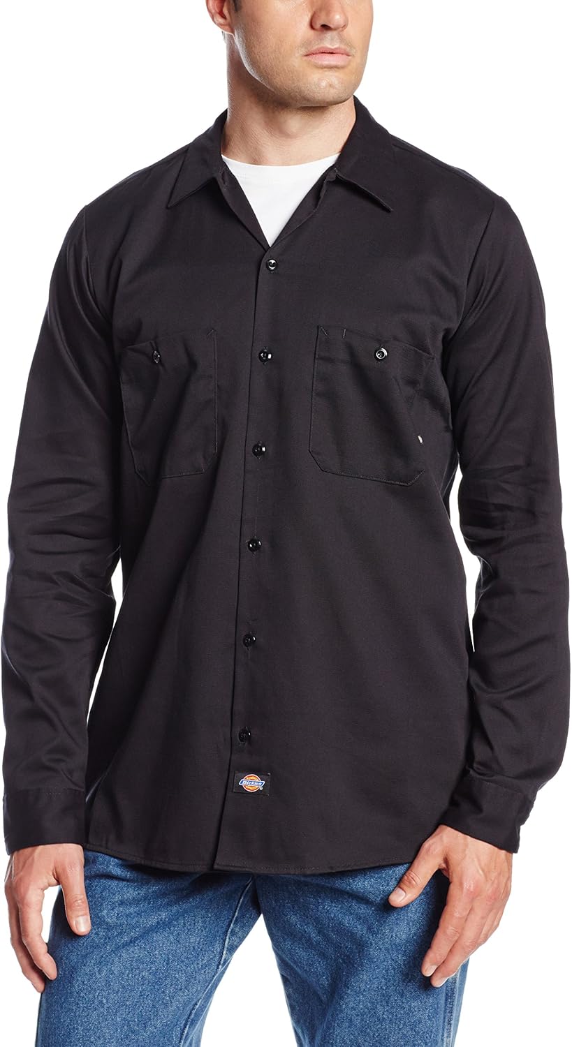 Dickies Occupational Workwear LL307BK Cotton Men's Long Sleeve Industrial Work Shirt - As Pictured