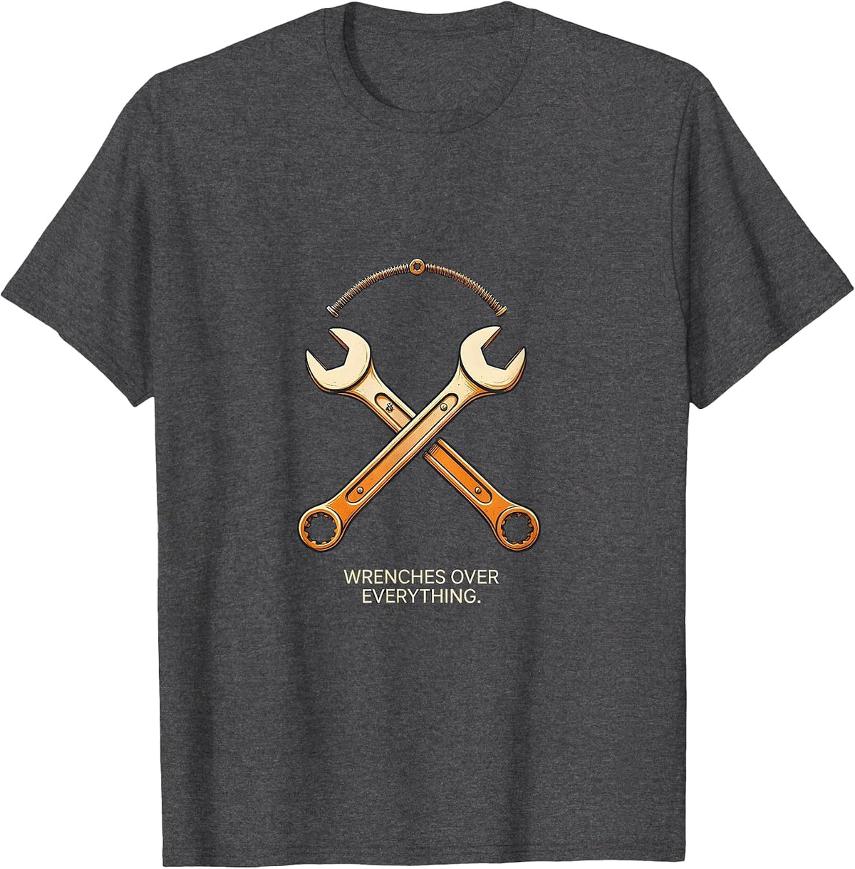 Men's Wrenches Over Everything Pit Crew Design T-Shirt - Dark Heather Grey