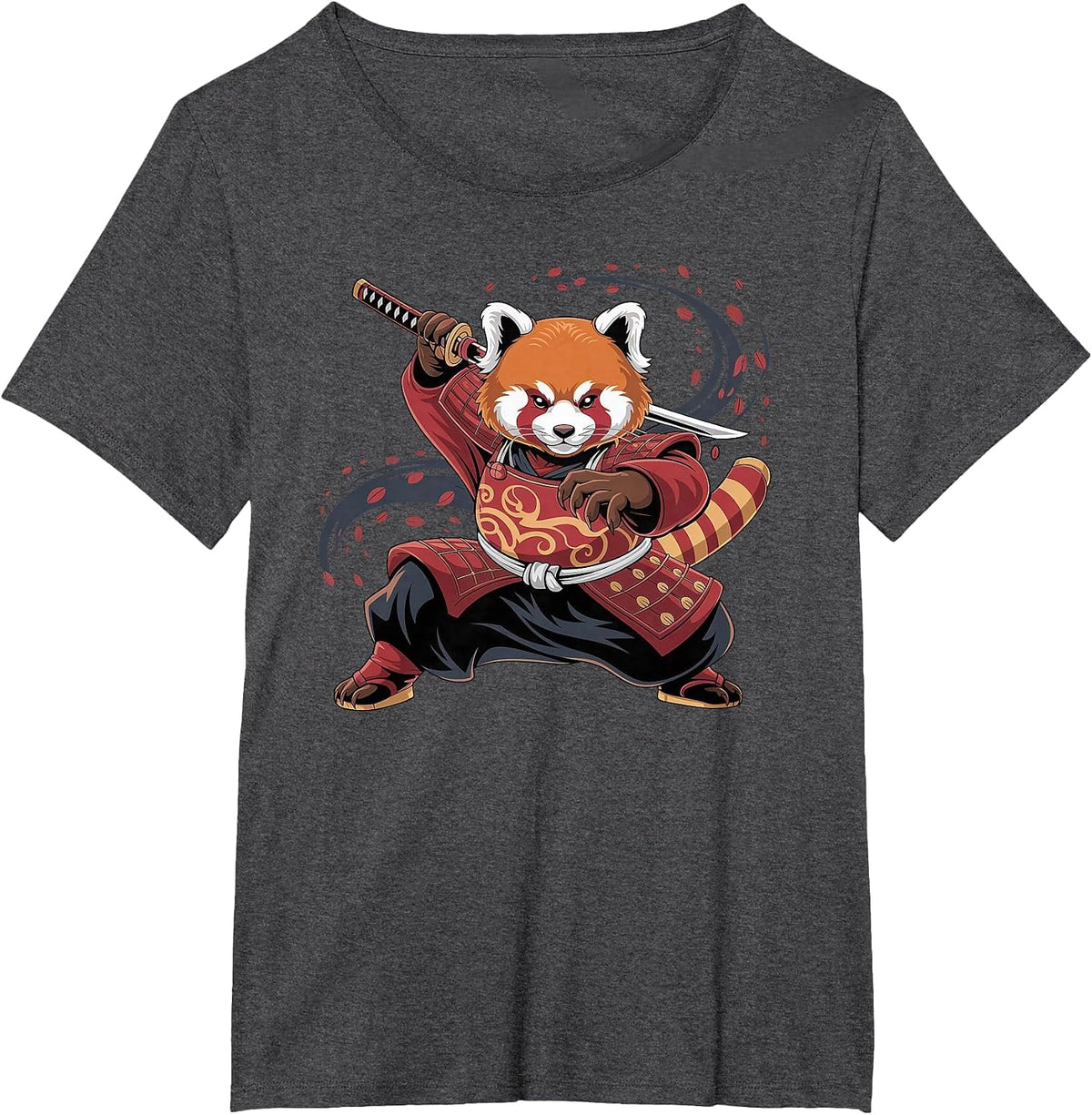 Red Panda Samurai Warrior Ninja Japanese Art Japan T-Shirt - Dark Heather Grey
